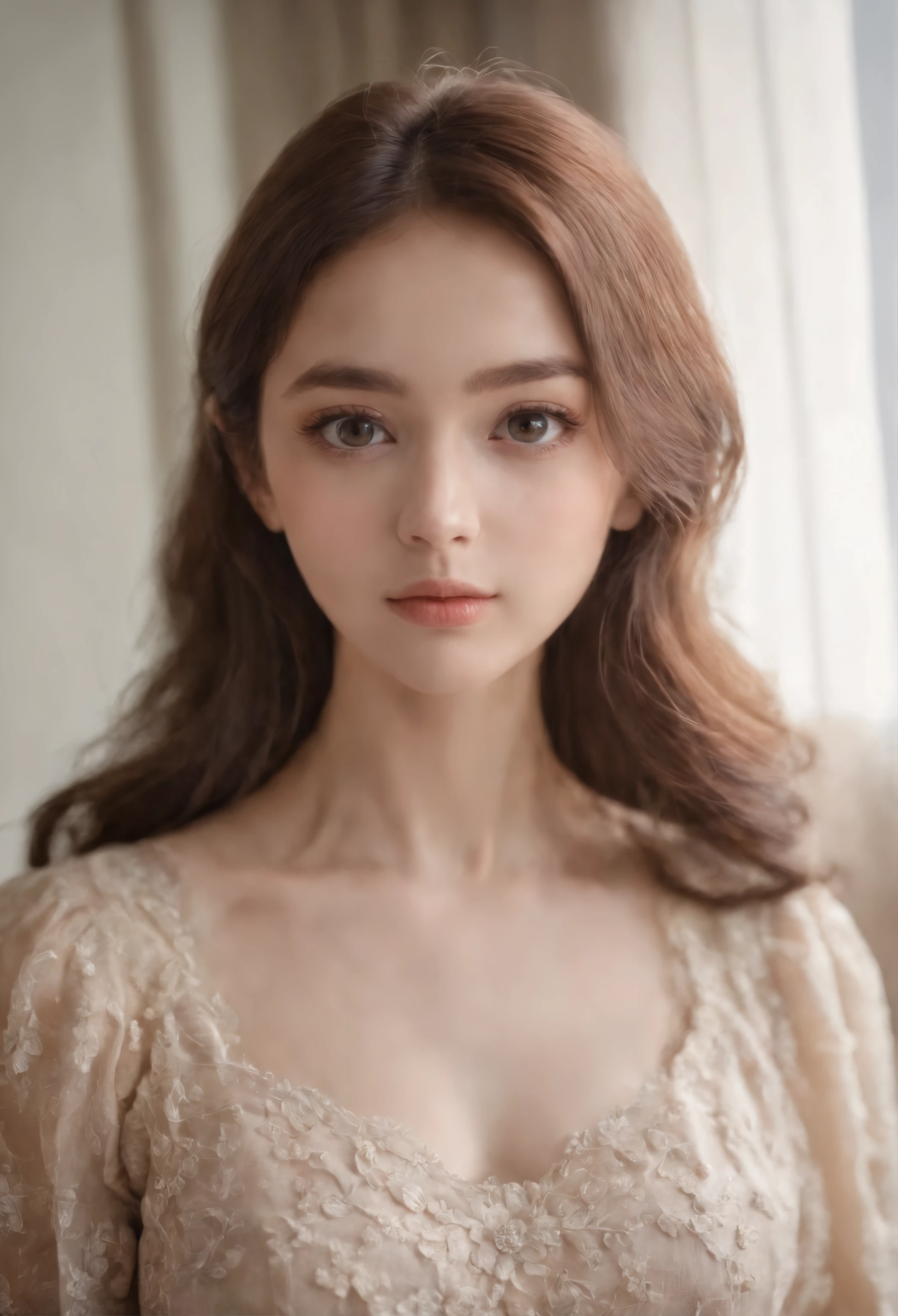 (One lady)、Lolita、18age、kawaii、Big eyes、eyes gentle、Instagram Photos、Authentic Photos、natural atmosphere、Realistic、Brown hair color、I don't need my hands、Facing the camera