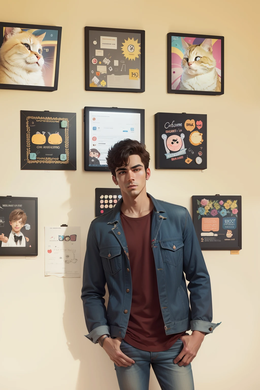 Smart ,cute ,handsome ,cartoonist ,dark background , realistic, 8k ultra uhd