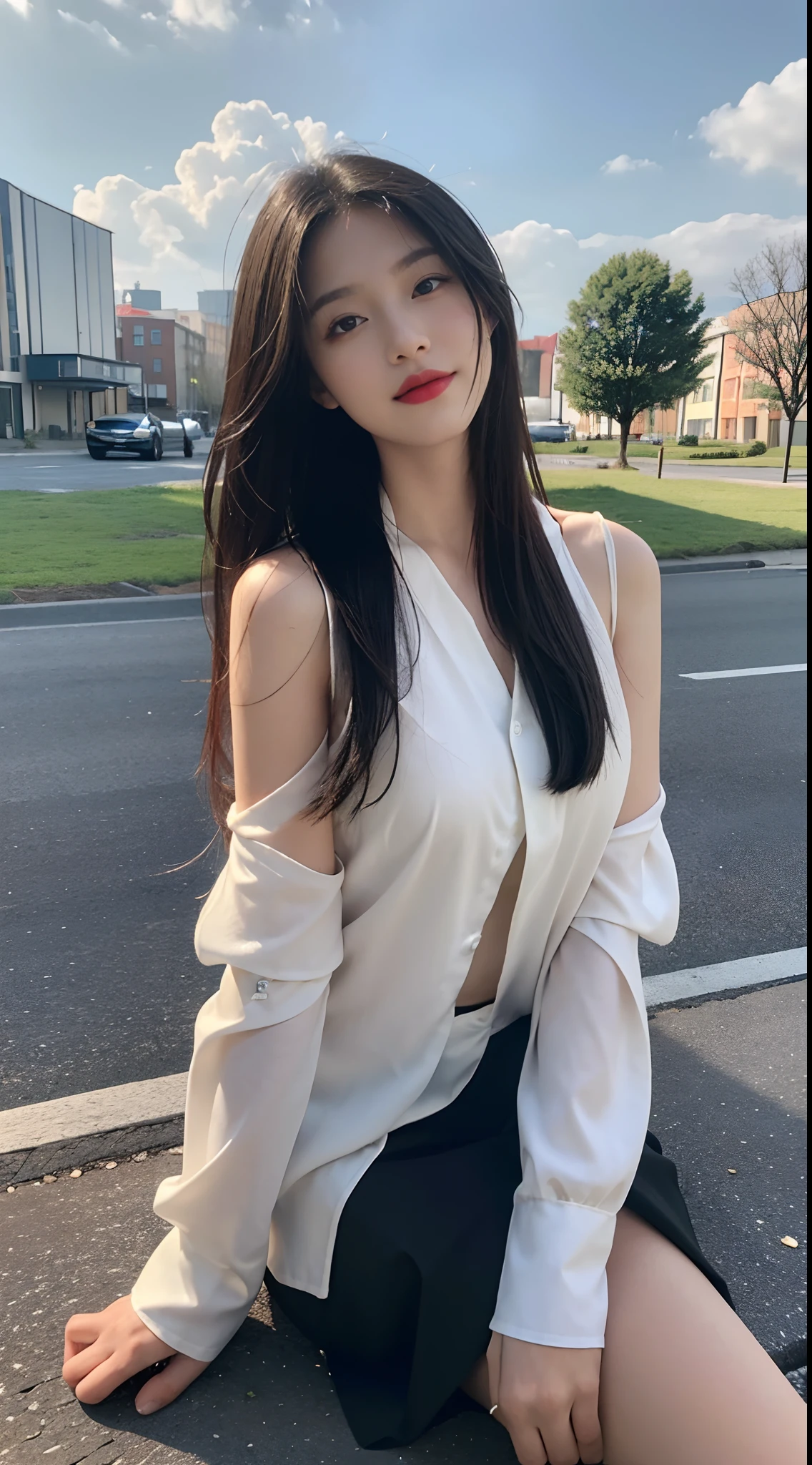 A perfect young female white-collar worker,Chinese big breasts,High picture quality,Works of masters,Black hair,Long hair shawl,Long hair flowing over the shoulders,Beach wave hairstyle,cropped shoulders,鎖骨,exquisite face,Hydrated red lips,((Wear colorful and stylish summer clothing))(red colour,blue colors,green color,Violet-orange,In pink,amarelo,Printed clothing),Kurfo,Kurfo,Colorful,Colorful pleated skirt,white stockings,over knee socks,Magic starry sky dress,Lace skirt,Puff sleeve skirt,Tassel elements,Lace paneled elements,Openwork elements,Texture element,Real Human,CG rendering,16k,Stand up,Suzhou Garden,On the bridge,Do not show your hands,Close-up shot