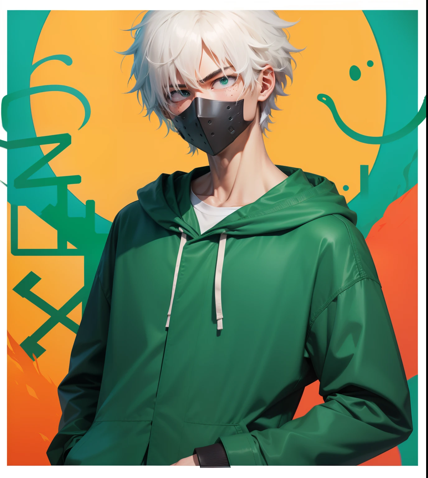 1boy xenji kazutora,green jacket,sh ort hair,white hair,realistic,ultra detail,70mm jean,
