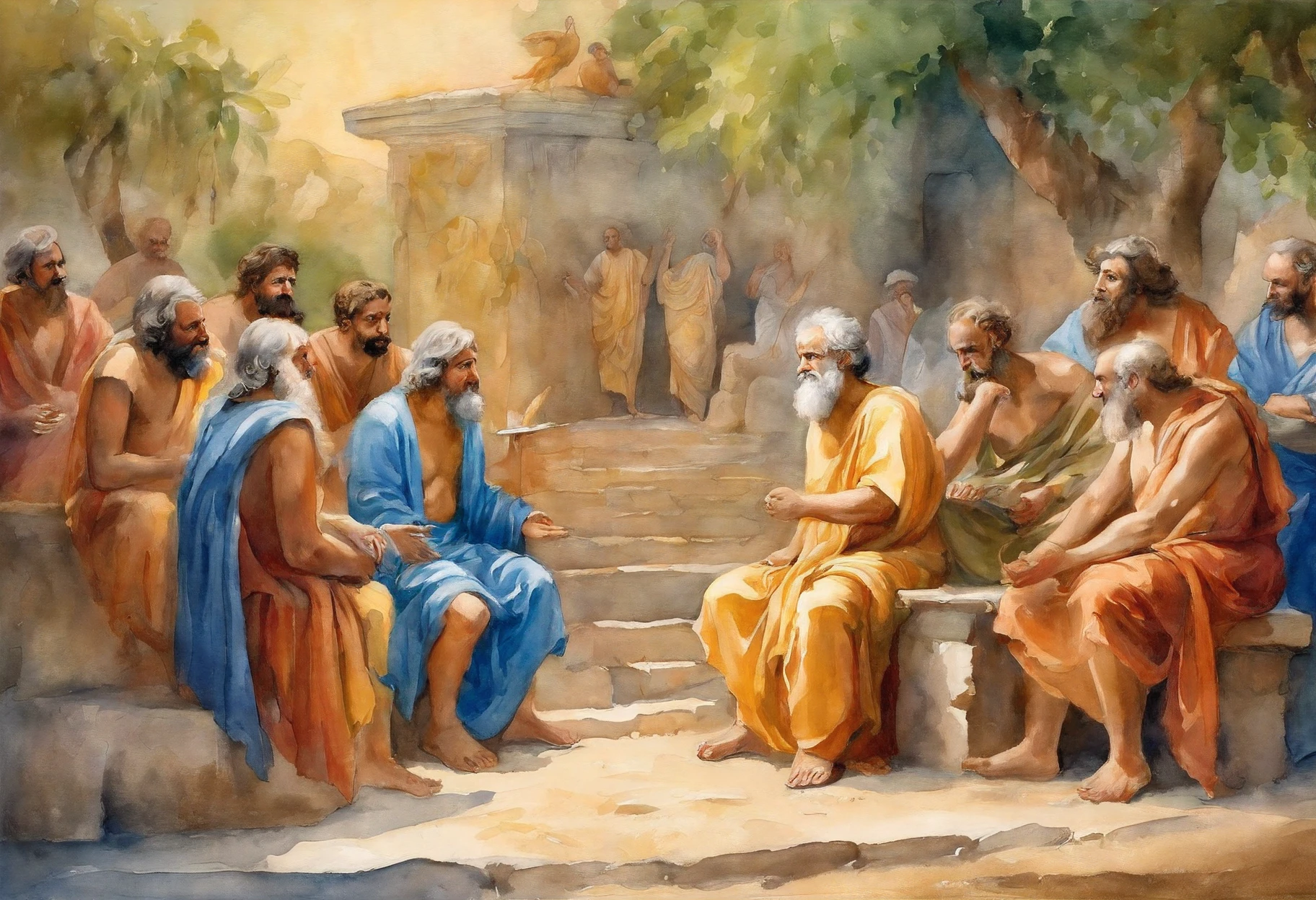 Socrates, Scene of Socrates preaching to his disciples、Disciples Listening、