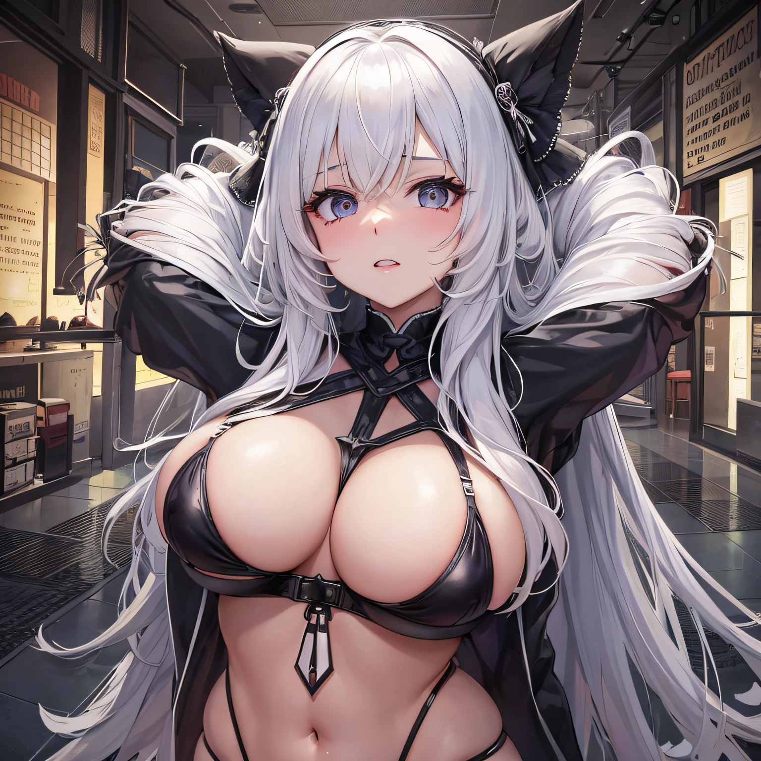 anime girls, Sexy braune Haut Azur Lane Waifu, mega big, curvy and super thick breasts, Sixpack-Sit-ups, gefesselt in einem Folterstuhl, Foltermaschine, Ketten, inhaftiert, in einem Keller, Geiseln, Folter, elektrischer Stuhl, Traurig und weinend, bange, sich selbst anpinkeln, kidnapped, Enger schwarzer Mikro-Bikini, who bares her breasts, Kamelfinger, Diamantschmuck, Harajuku Mädchen Make-up, sexy Brustzentrierung, aufgeregt, SFW, A girlis, nur, Perfect Body, Perfektes Gesicht, perfect hands, Perfekte Finger, Perfekte Lippen, Perfekte Augen, Perfekter Hintergrund, Perfekte Vibration, Professional quality, 8K, Perfekte Fotografie, highest resolution, 8K, raytracing, Perfekte volumetrische Beleuchtung, Hochwertiges Oktan-Rendering, Hochwertiger Vektor, Ultra-detailliert, SAW-Filmszene, Folterraum, helle Haut, minimalistischer hintergrund, Perfekte Haut, blut spuckend, schwitzend, Beads of sweat on the skin