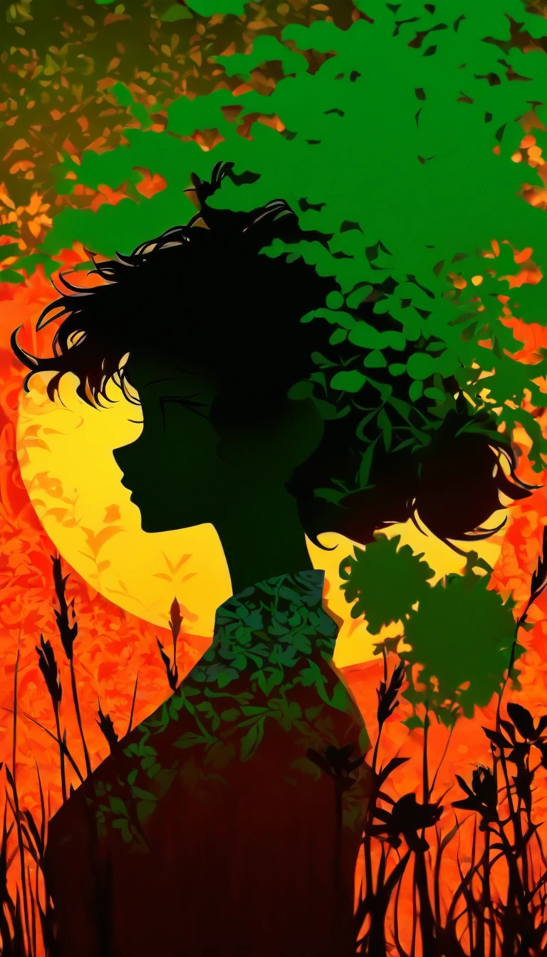 (Silhouette Art,cutouts:1.6)
(((Paper cutting art,A world where only black exists:1.3)

(Cowboy Shot),1 girl,Solo,
(Kimono Girl,profile:1.2),white, Clear and beautiful face,Sunrise behind

break
(morning glow、purpleish color　Green grass:6.1)
Textured glass background,