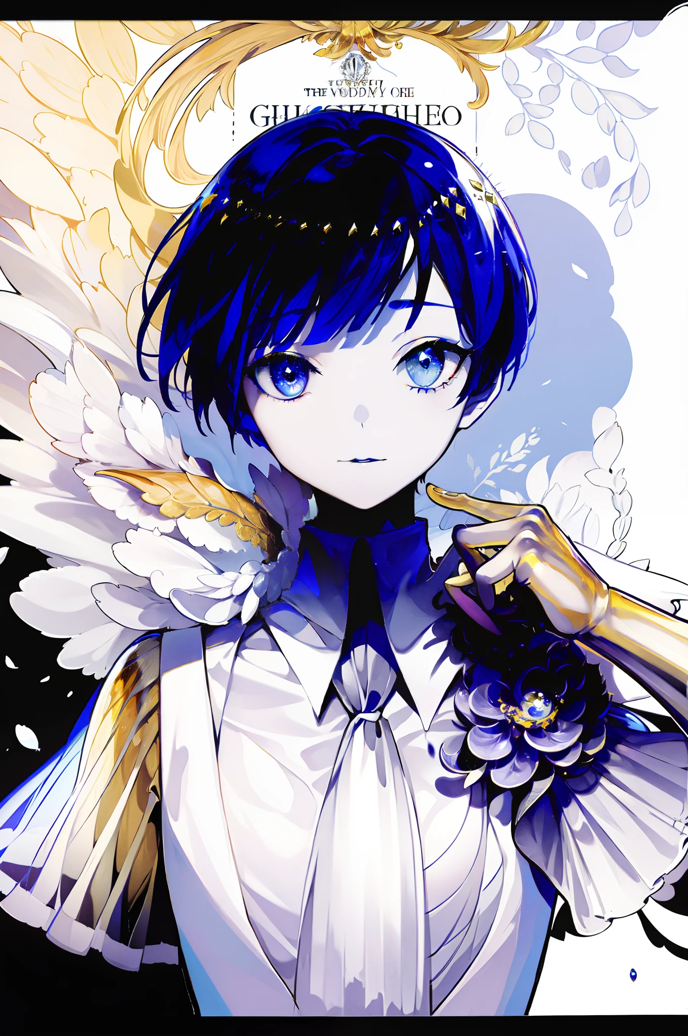 phosphophyllite \(ll\), golden arms, crystal hair, heterochromia, blue eyes, white eyes, colored eyelashes, gem uniform, necktie, puffy short sleeves, album cover, song poster, neon colours, super saturated, hyperpop, colourful