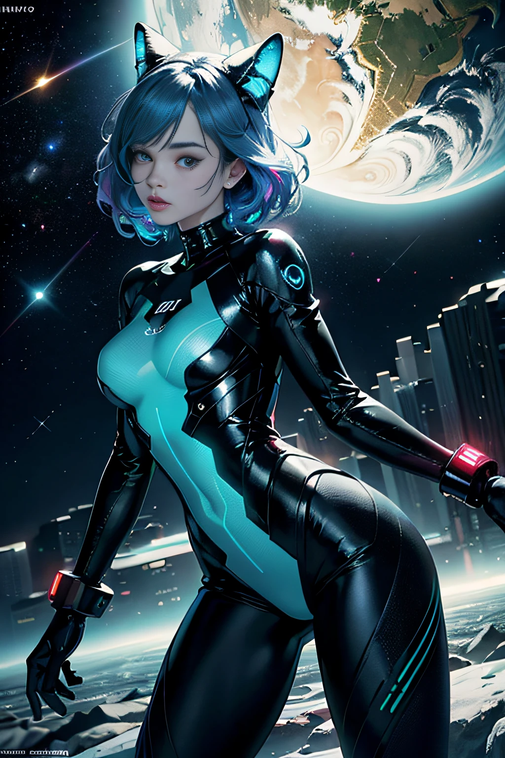(tmasterpiece:1.2),best qualtiy,(nigh sky,medium lenght hair:1.2),(illustratio:1.2),beautful view,dreds,(Elaborate luminescence,Lens Flare Glow),(Hyper-detailing),Hyper-detailing,(exquisitedetails),(intricate-detail {Ikko),(Movie Light,best quality backlight),ligne claire,New World,peeping at the viewer,Solo Woman,(Space Girl,spaces),Solo Woman,Perfect body,(1girll),(Bright bioluminescent hair,bright glowing eyes),(intergalactic,alien planet),(Astronaut in sexy futuristic spacesuit:1.1),The material of the spacesuit is light and thin,Spacesuit Tight,slightly closed eyes,(Cyberpunk Personality),(dyna:1.3),(putting makeup on)),highly contrast,(The best lighting,Very sophisticated、Beautiful fece),((Movie Moonlight)),highly colorful,((Photoshop Pastel Painting:1.1)),etheric,(Movie Masterpiece),suspenseful,funk,(Star Scrim),splash of color,absolutely eye-catching,((Caustics)),Dynamic Angle,big breasts beautiful(detailed glow),(spine-chilling),(Complex movie scenes behind it:1.2),Environmental occlusion, (Around moonshine), ray-traced reflection, Intricately detailed visible background , (Glowing spacesuit), terrorism, (Bioluminescent vegetation:1.2), terrorism, uneasy, A futuristic, terrorism, (Hologram Head-Up Display), (Delicate Great Comet)