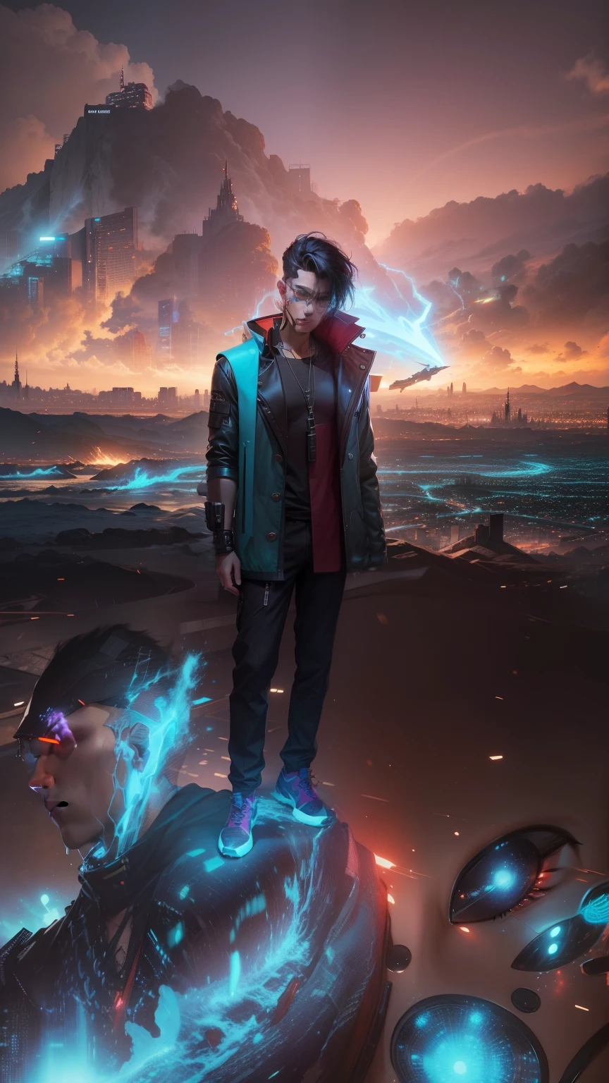 Change background cyberpunk handsome boy,realistic face,7k,ultra realistic,change clothes,
