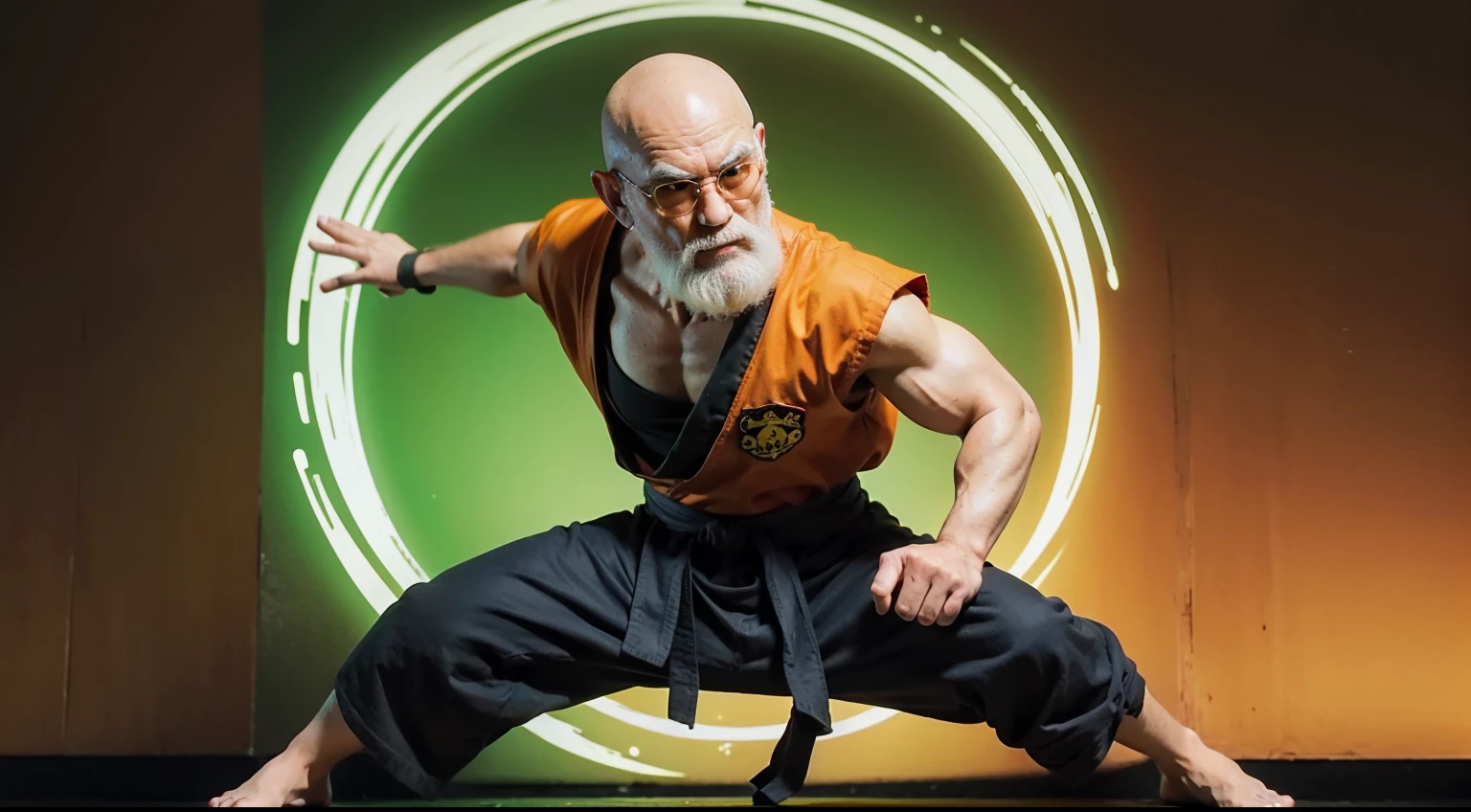 illustration full body shot,  Master Roshi  of Dragon Ball, action pose