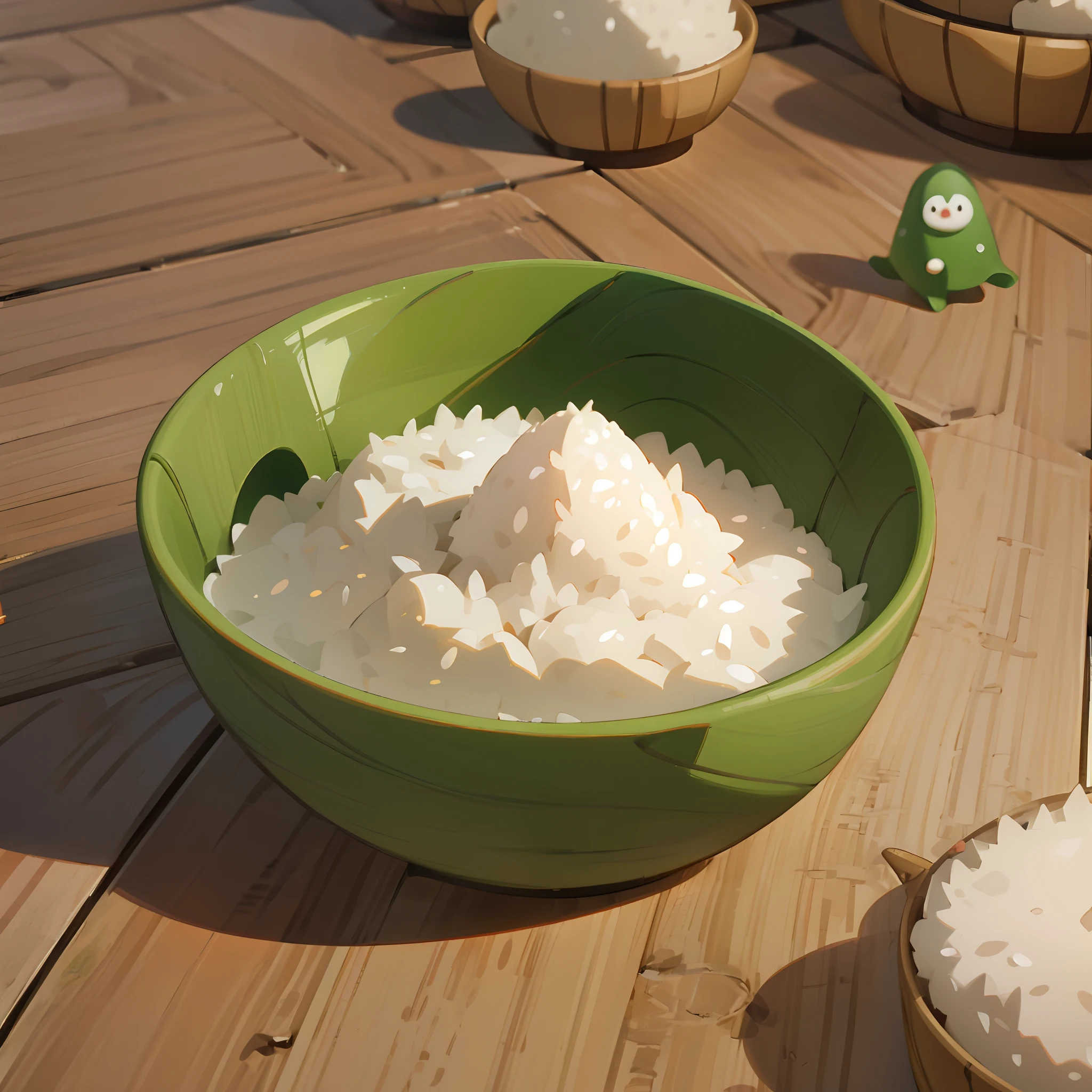 (a little Fuwa wearing a green tricorn hat), (sitting in a large bamboo bowl), rice dumplings, rice dumplings, cute 3D renderings, cute detailed digital art, cute digital art, cute cartoon characters, cute digital paintings, cute! c4d, cute character, popular japanese 3d, (white background), super detailed, thanks to chiding, japanese mascot 3d model, Nendoroid 3D, cute forest creature