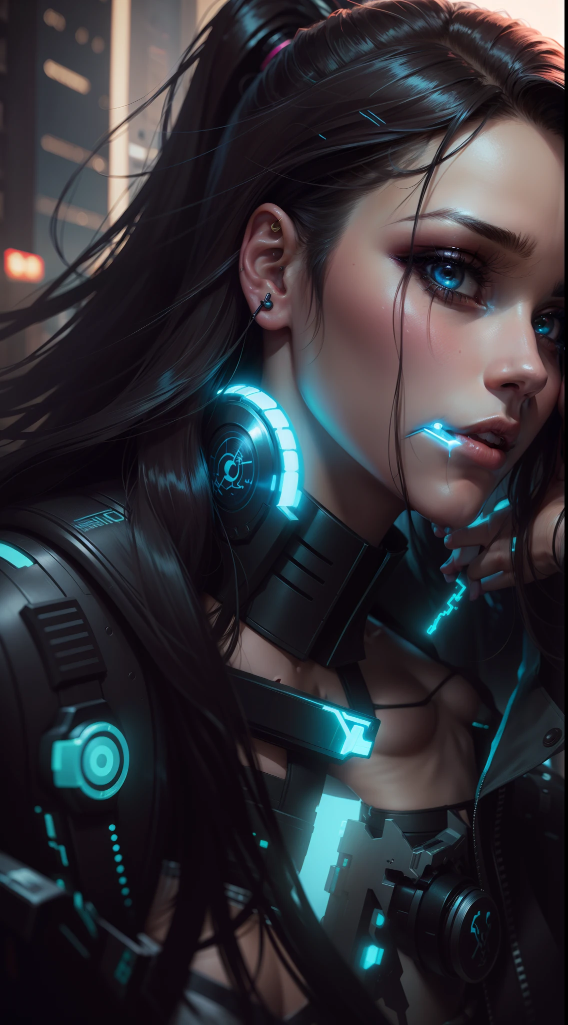 Change background cyberpunk beautiful girl, realistic face, 8k, ultra realistic,