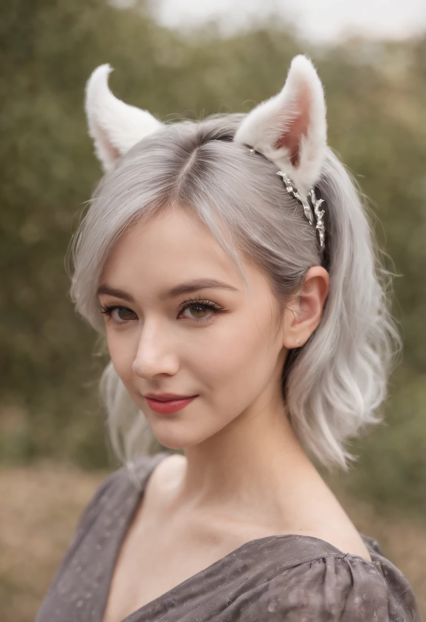 hair bobbles, wince, longeyelashes, solid circle eyes, fake animal ears, light smile, ear blush, fang, silver hair, Surrealism, drop shadow, anaglyph, stereogram, tachi-e, pov, atmospheric perspective, 8k, super detail, ccurate, best quality
