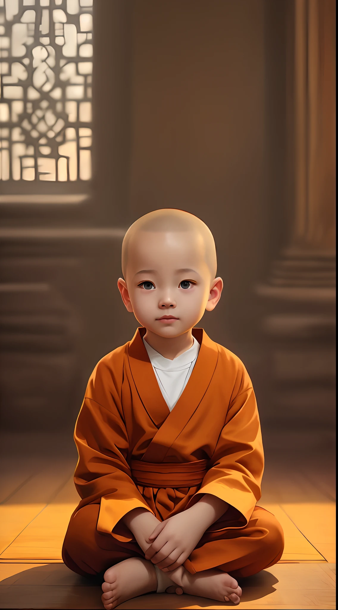 Alafeld's sits on the floor in a monk's robe, lovely digital painting, Beautiful character painting, portrait of monk, monk clothes, Guviz-style artwork, beautiful digital painting, author:Yu Zheding, concept art of a monk, monk, childrens art in artstation, high quality digital painting, Gorgeous digital painting, Serene expression