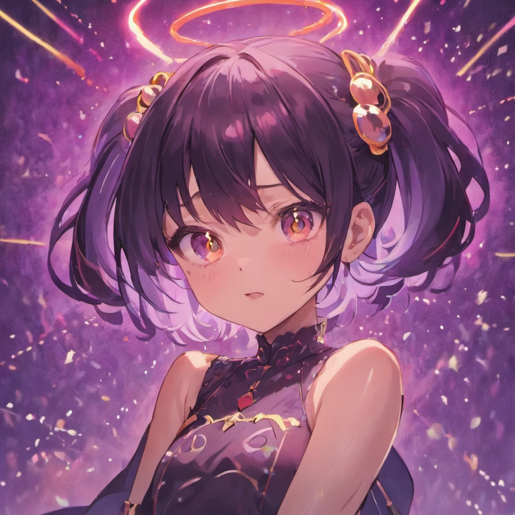 Black hair, hair bobbles, wince, long eyelasher, solid circle eyes, Fake animal ears, Light smile, Ear blush, Fang, surrealism, anaglyph, stereograms, tachi-e, Atmospheric perspective, 8K, Super detail, ccurate, Best quality