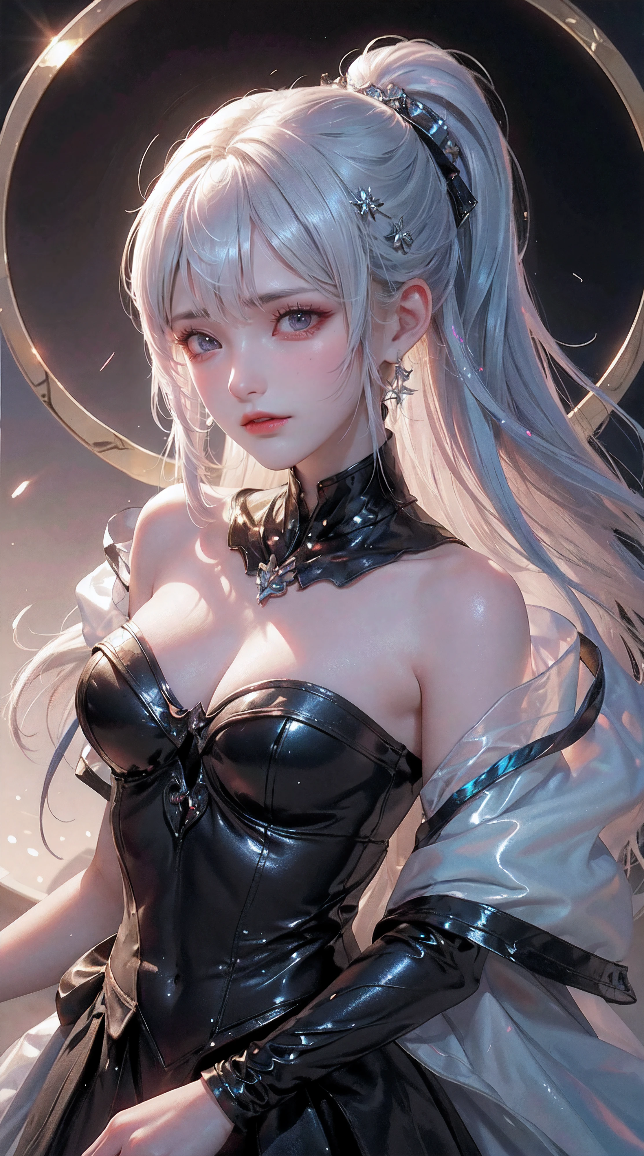 Fluorescent color, 1 girl, Look to the side, Beautiful face, Beautiful eyes, (Off-the-shoulder: 1.2), Upper body, Shiny hair, Shiny skin, Glow-emission cut, Finger proportions are coordinated, Dark, pov, dynamic angle, (((masterpiece))), (((best quality))), ((ultra-detailed)), (illustration), (detailed light), ((an extremely delicate and beautiful)), dramatic_shadow, ray_tracing, reflection, Super high resolution, laser, chibi,dark clothes