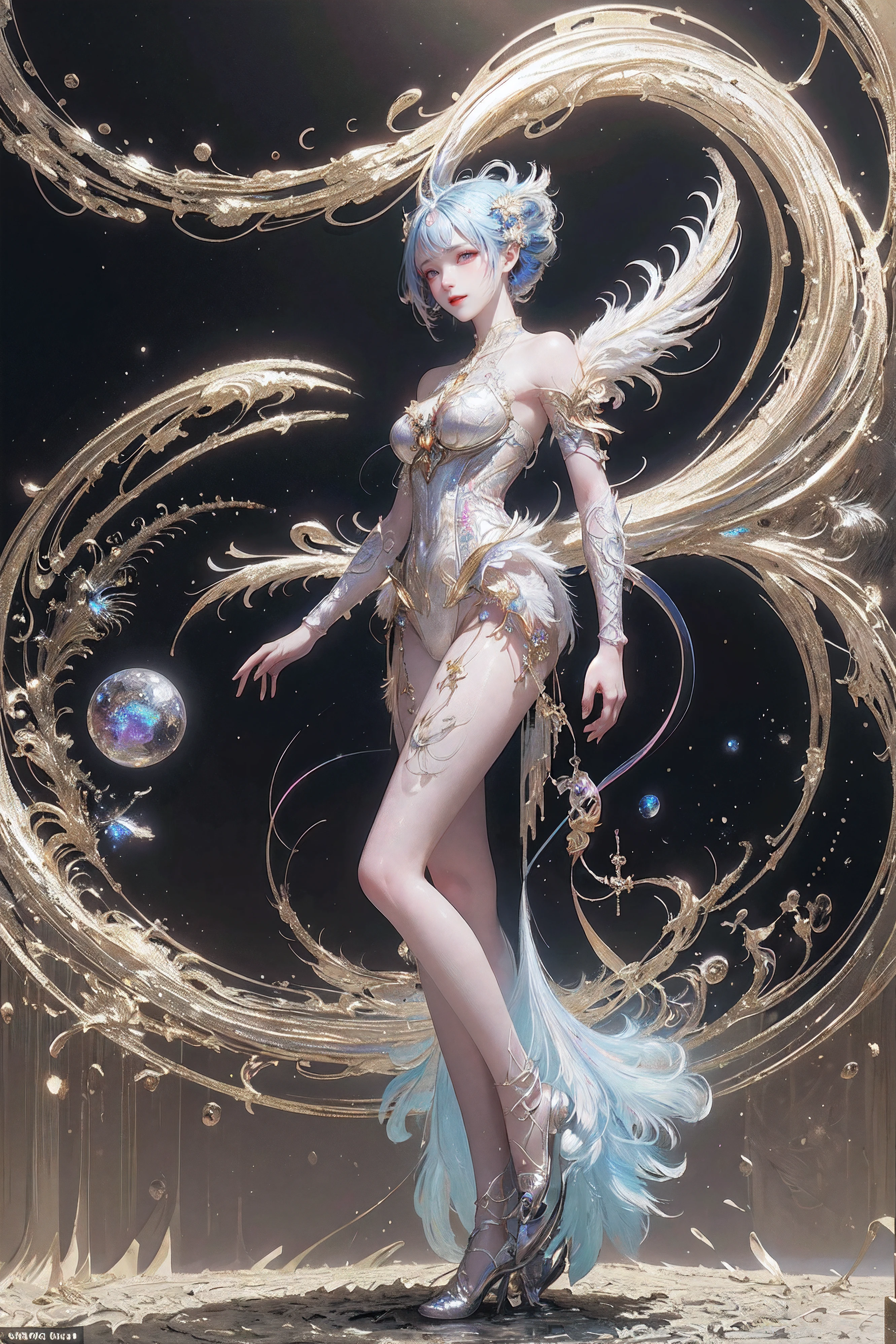 (((Front view shot illustration,full body,s fractal art))),Mechanical with peacock feathers as background,1girl,Mechanical joints,Transform limbs,mechanical punc,Peacock feathered punk,Circular background composition,insanely detailed and intricate, hypermaximalist, elegant, ornate, Fluorescent color, Look to the side, Beautiful face, Beautiful eyes, (Off-the-shoulder: 1.2), Upper body, Shiny hair, Shiny skin, Glow-emission cut, Finger proportions are coordinated, Dark, pov, dynamic angle, (((masterpiece))), (((best quality))), ((ultra-detailed)), (illustration), (detailed light), ((an extremely delicate and beautiful)), dramatic_shadow, ray_tracing, reflection, Super high resolution, laser