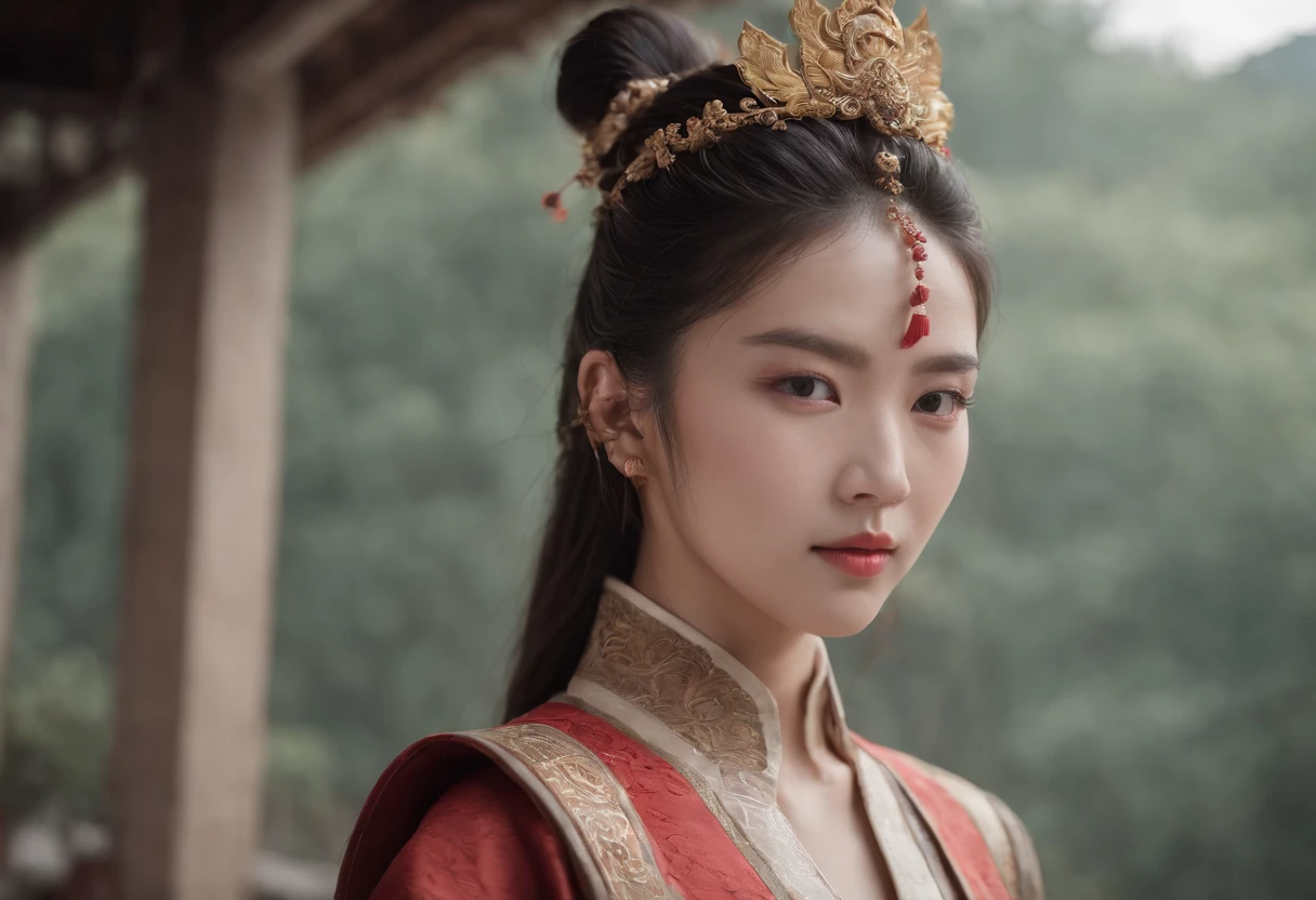 Feng Shen List,tmasterpiece,ultra fine photos,,best qualtiy,超高分辨率,Photoreality,Chiaroscuro,(full-body portraits),stunningly beautiful,dynamicposes,delicated face,Bigchest,Murderous eyes,(seen from the side),She wears ancient Chinese armor,very highly detailed background,detailed face with,Detailed and complex busy background,untidy,opulent,milkyW,Highly detailed skin,Realistic details of skin,Visible Pore,tack sharp focus,volume fog,8k uhd,digital SLR camera,high qulity,filmgrain,White skin of the,photo-realism,lomography,The palace of the Yin Shang King in ancient China , look from down, semi transparent, big breasts