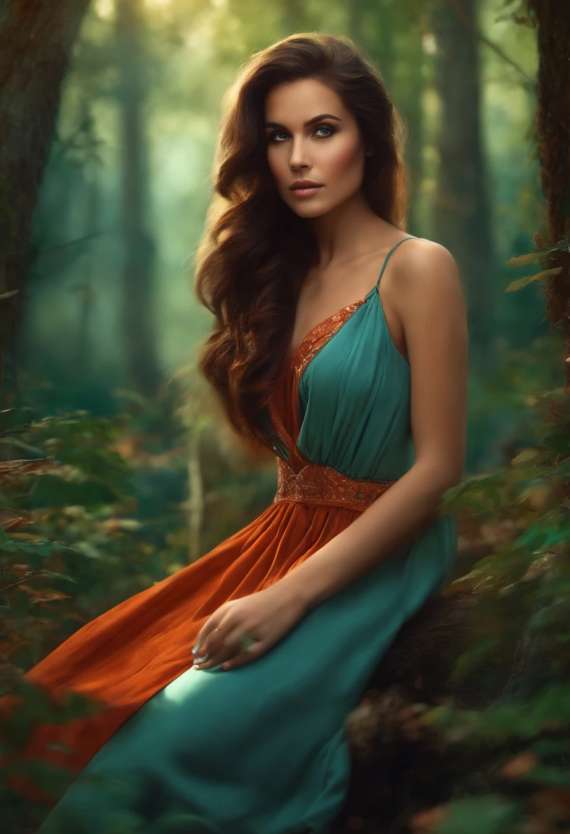 woman, cute little, soio, tall, in woods