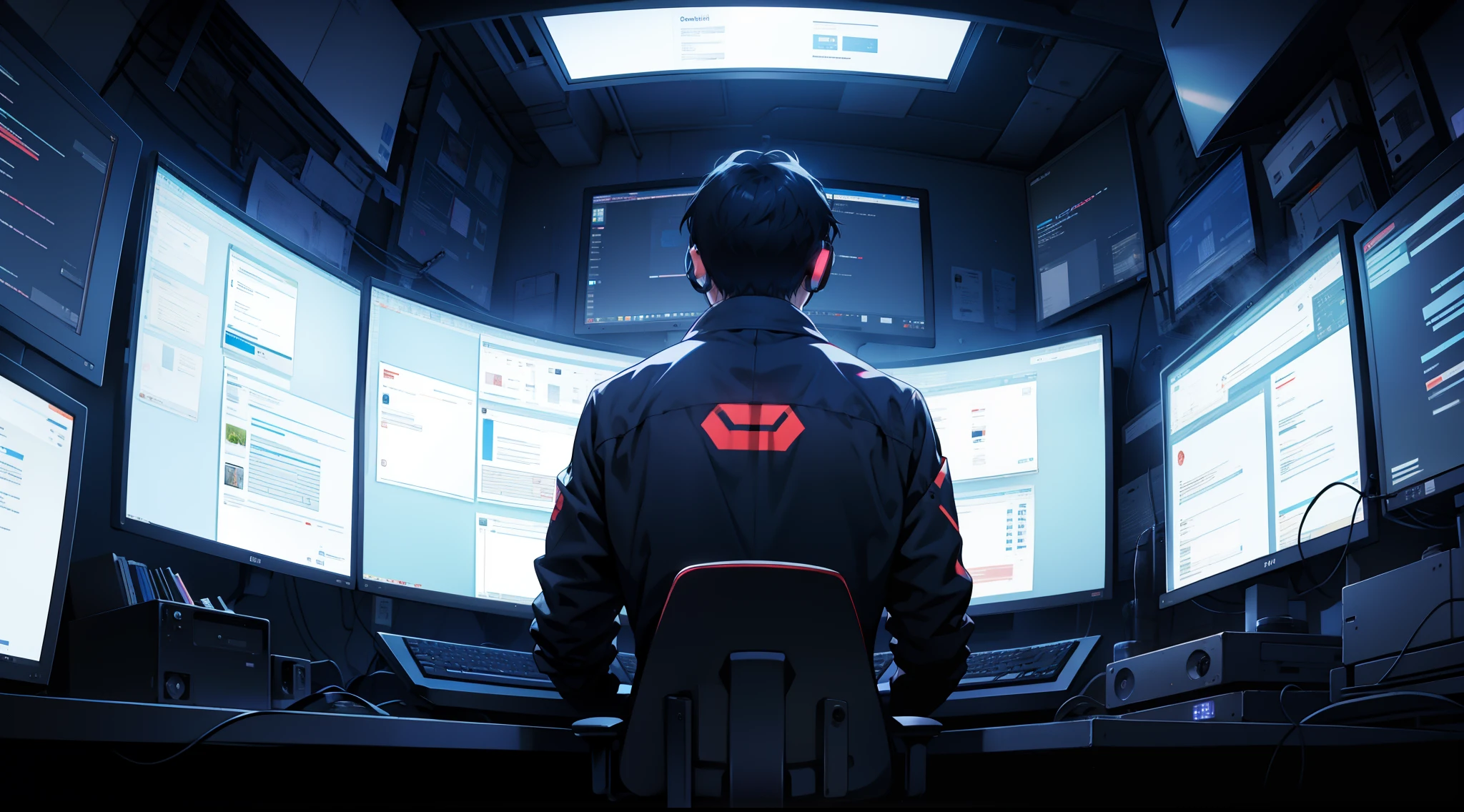 hacker,backs,illustratio,Multiple monitors