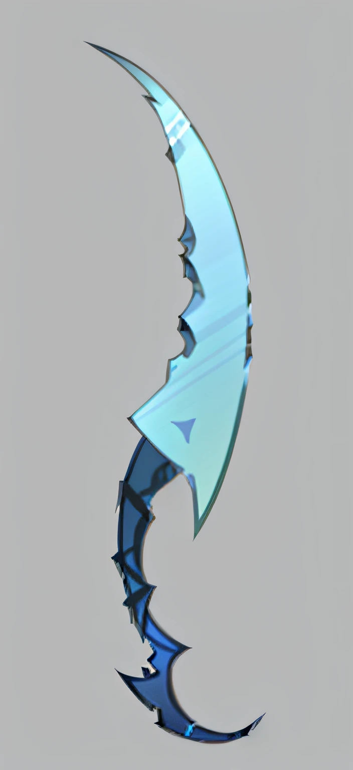 Blue and white drawing of a fish with a long tail, style of ghost blade, raytraced blade, blade design, sword design, curved sword, armored sword blade, blade runned color palette, war blade weapon, scythe design, Fantasy Scythe, knife, Weapon design, sickle, holding jagged scimitar, blades, swords drawn