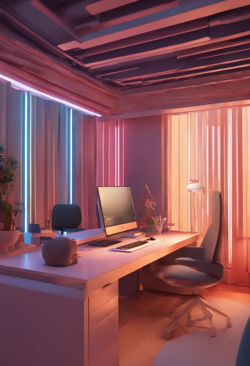 there is a computer desk with a monitor and a chair in front of it, futuristic interior, futuristic room, retro futuristic apartment, futuristic room background, futuristic looking living room, futuristic architectural art, desktopography, sci - fi interior, detailed futuristic architecture, gorgeous 3d render, origami studio 3 design, rendered in lumion pro, stunning 3 d render