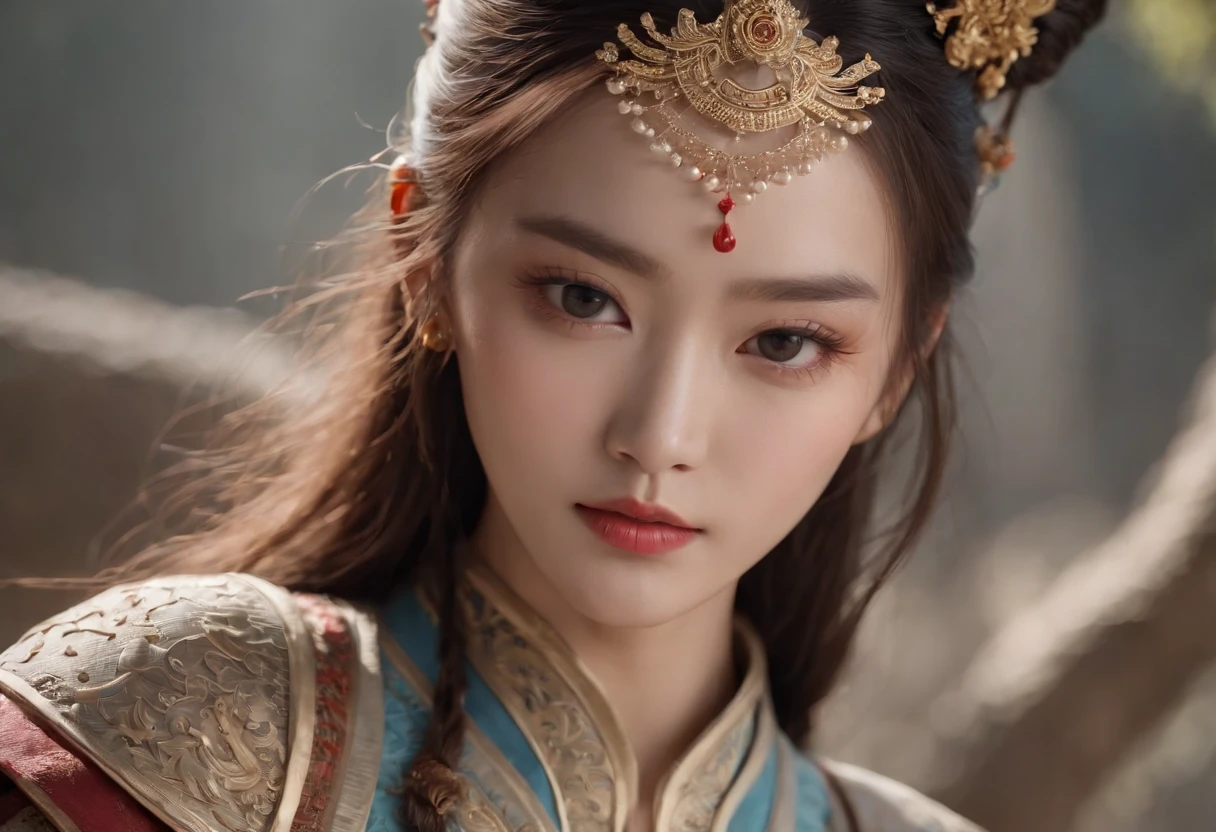 Feng Shen List,tmasterpiece,ultra fine photos,,best qualtiy,超高分辨率,Photoreality,Chiaroscuro,(full-body portraits),stunningly beautiful,dynamicposes,delicated face,Bigchest,Murderous eyes,(seen from the side),She wears ancient Chinese armor,very highly detailed background,detailed face with,Detailed and complex busy background,untidy,opulent,milkyW,Highly detailed skin,Realistic details of skin,Visible Pore,tack sharp focus,volume fog,8k uhd,digital SLR camera,high qulity,filmgrain,White skin of the,photo-realism,lomography,The palace of the Yin Shang King in ancient China , look from down, semi transparent, large breasts, showing cleavage,