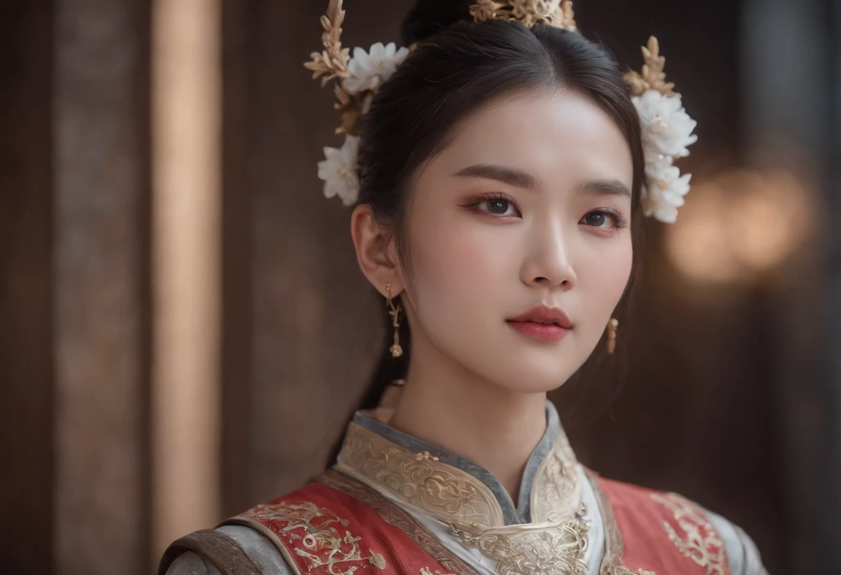 Feng Shen List,tmasterpiece,ultra fine photos,,best qualtiy,超高分辨率,Photoreality,Chiaroscuro,(full-body portraits),stunningly beautiful,dynamicposes,delicated face,Bigchest,Murderous eyes,(seen from the side),She wears ancient Chinese armor,very highly detailed background,detailed face with,Detailed and complex busy background,untidy,opulent,milkyW,Highly detailed skin,Realistic details of skin,Visible Pore,tack sharp focus,volume fog,8k uhd,digital SLR camera,high qulity,filmgrain,White skin of the,photo-realism,lomography,The palace of the Yin Shang King in ancient China , look from down, semi transparent, large breasts, showing cleavage,