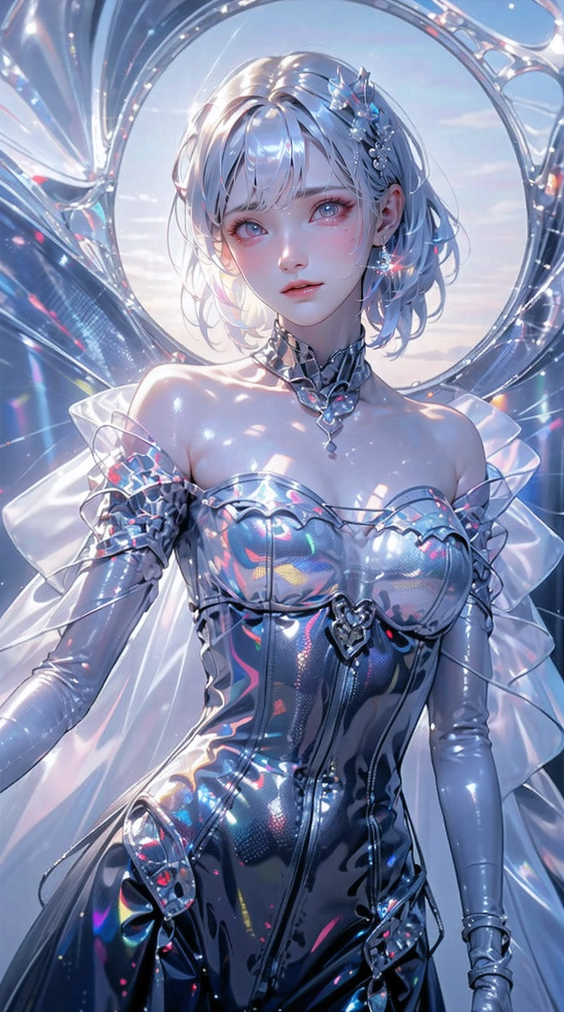 Fluorescent color, 1 girl, Look to the side, Beautiful face, Beautiful eyes, (Off-the-shoulder: 1.2), Upper body, Shiny hair, Shiny skin, Glow-emission cut, Finger proportions are coordinated, Dark, pov, dynamic angle, (((masterpiece))), (((best quality))), ((ultra-detailed)), (illustration), (detailed light), ((an extremely delicate and beautiful)), dramatic_shadow, ray_tracing, reflection, Super high resolution, laser