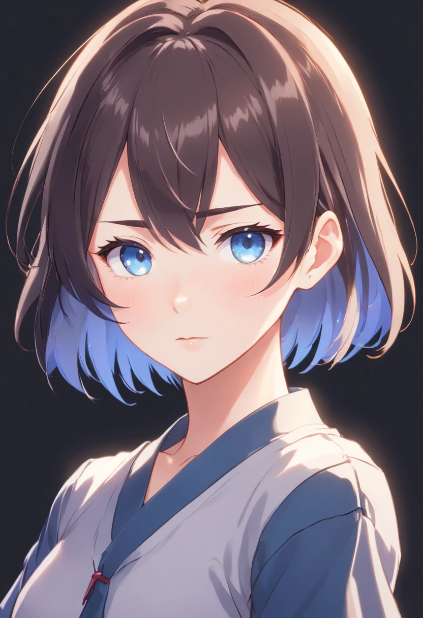 White background, short detailed hair，[Simple background],Masterpiece, A girl, Composite cloth, arms at sides, [Upright], Virtual YouTuber, [[Blush]], concept-art, Solo, 1girll, Cowboy shot, full bodyesbian, view the viewer,  ,[[Barista]]、,Y-shirt on black background, Black background is thin, trouser,buttoning, Black clothes,,Extremely delicate and beautiful girl, anime screencaps, musculous,20 years old, Short hair,[[Wolf hair]]、 If the bangs are hair between the eyes, Black and silver hair, two tone color hair, Beautiful detailed hair, Beautiful face, deadpan, Clear eyes, Mouth closed、 Delicate hands, Blue eyes, white skinned, The beautiful