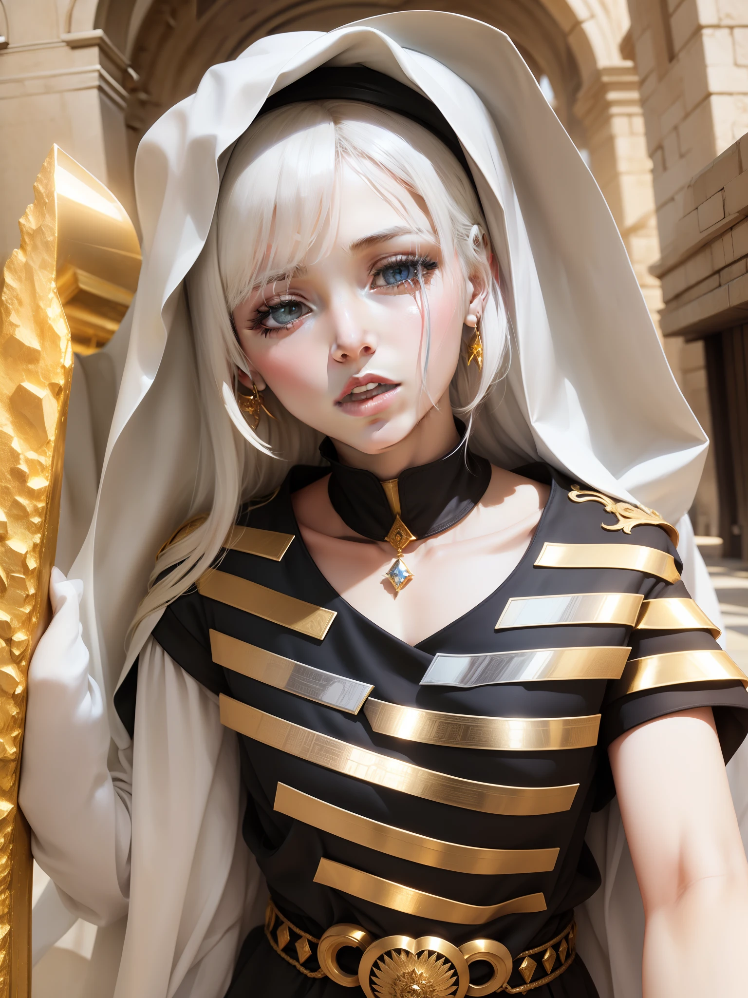 Slave Maiden,The brown-gray tattered robe could not cover the whole body,Dirty little face,adolable,eyes with brightness,There was impatience in his eyes,Grit your teeth and endure the sore spot,head looking up,Heavy metal collar,anklet