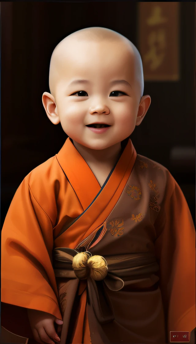 Image of a baby in a monk's robe smiling Araved, lovely digital painting, portrait of monk, cute portrait, Inspired by Hu Zaobin, monk clothes, author：Yu Zheding, Beautiful character painting, color portrait, high quality portrait, buddhist monk, monk, childrens art in artstation, painted character portrait, adorable digital art, 2 1 st century monk