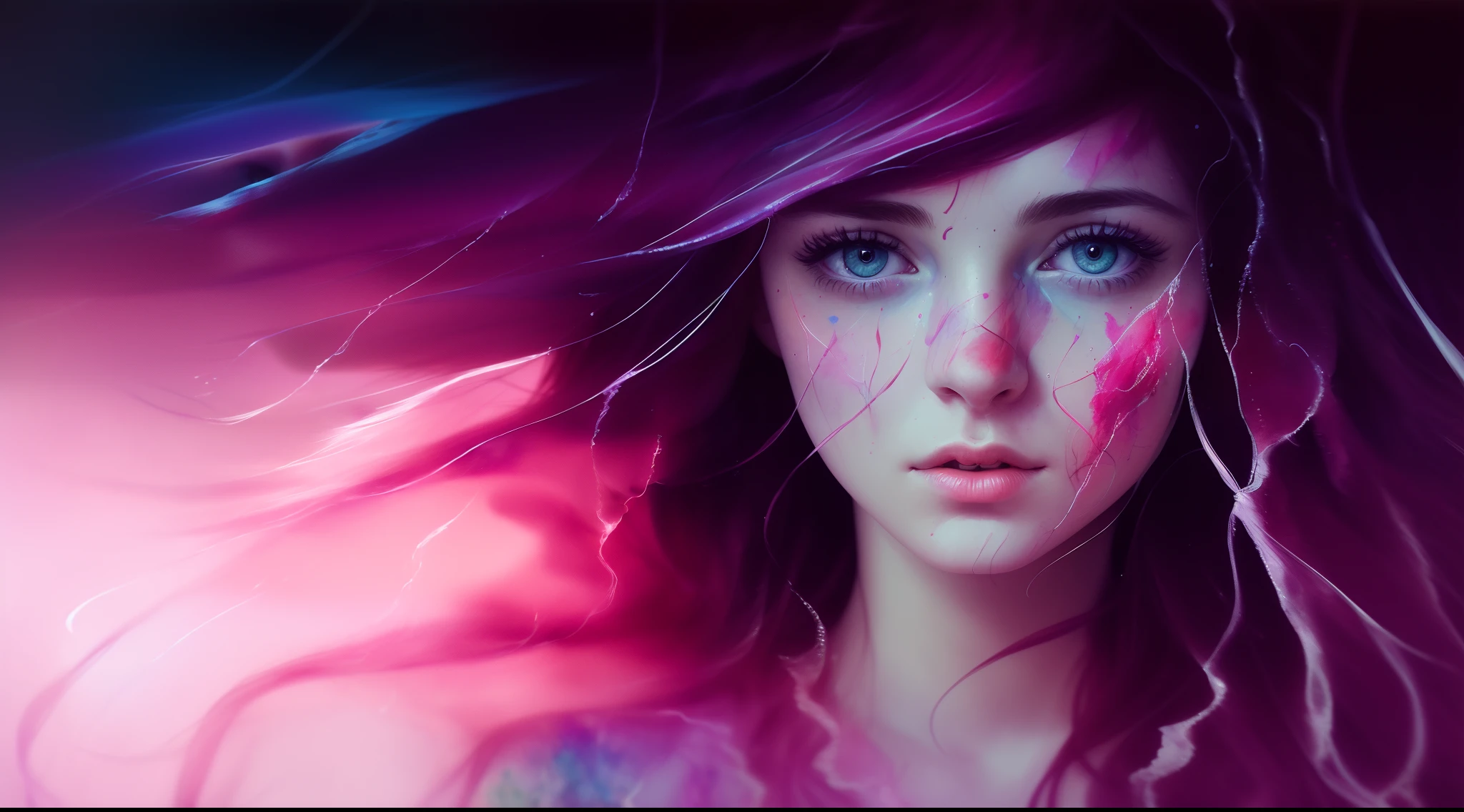 a (cute:1.1) girl, (epic portrait:0.85), flowing hair, sweaty skin, night, [[soft cinematic light, adobe lightroom, photolab, hdr, intricate, highly detailed, ]], (((by alan kenny, by agnes cecile ))), (depth of field), epic realistic, mystical haze