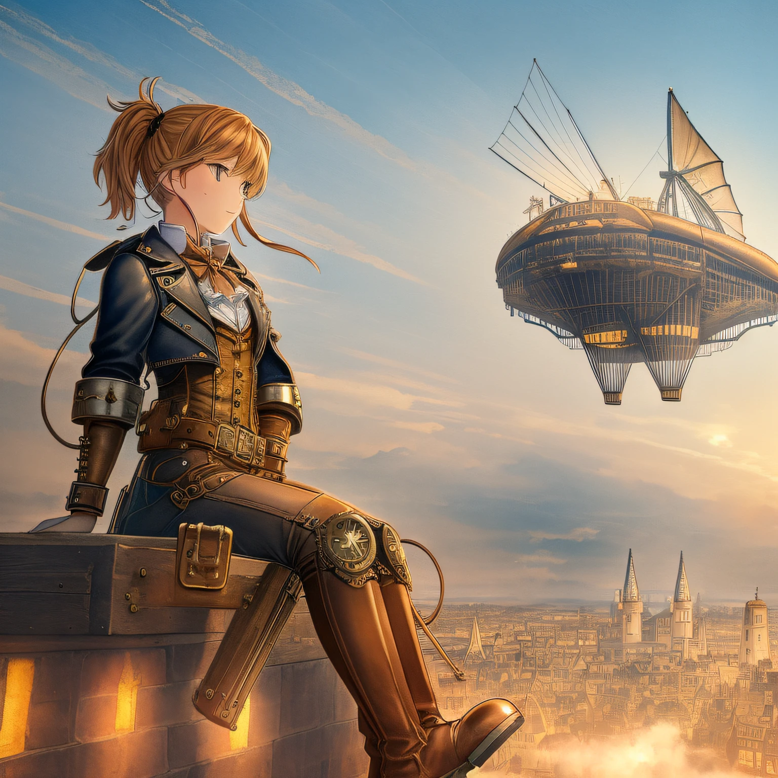 best light,Amazing,dream,((((detailed Steampunk)))),((Victorian era)),sunny,((clear sky)),(depth of field),Hopeful,((sketch)),((((Jiburi)))),((bright color)),(((flat color))),grand space,(((watercolor_(medium)))),(((ink))),(((masterpiece))),((extremely detailed CG unity 8k wallpaper)),((ultra-detailed)),(hometown),((man)),((chromatic aberration)),beautiful blue sky and white clouds, cinematic lighting,((caustic)),((((Floating airship above)))),((many gentlemen)),((Bird Mouth Gas Mask)),(Pocket watch),romanticism,(Science and Mysticism),((Gentleman's high hat)),((Leather riding boots)),(Leather coat),((Windbreaker)),((Motorcycle goggles)),(((Precision flight watch))),Mechanical arm,(((steam))),fantasy,(((gear))), (steam engine),Gothic architecture,wind,fog,Steam powered,(19th Century),machines,((lever drive)),steel,,rivet,(Heavy and slow),Grassland far away from the city,Utopia,The First Industrial Revolution,90s,steam whistle,Canvas wing,((Steam punk wings)),((windmill)),landspace,(hang glider),(Canvas propeller),Hot Air Balloon,Balloon,(Waving Flag),rope,Flying splashes,Dutch windmill,Gothic architecture,Close up focus,(Medieval manor),background,scenecy,kikai,(vapour),Wooden parts,magic,street