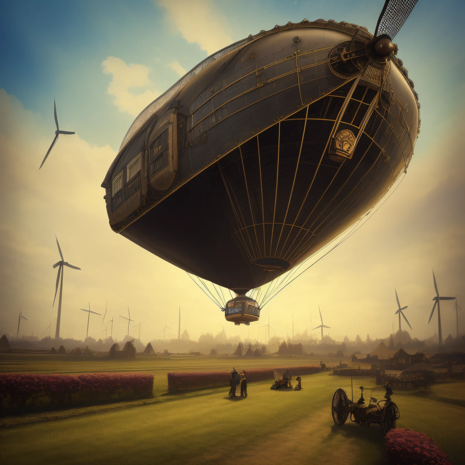 best light,Amazing,dream,((((detailed Steampunk)))),((Victorian era)),sunny,((clear sky)),(depth of field),Hopeful,((sketch)),((((Jiburi)))),((bright color)),(((flat color))),grand space,(((watercolor_(medium)))),(((ink))),(((masterpiece))),((extremely detailed CG unity 8k wallpaper)),((ultra-detailed)),(hometown),((man)),((chromatic aberration)),beautiful blue sky and white clouds, cinematic lighting,((caustic)),((((Floating airship above)))),((many gentlemen)),((Bird Mouth Gas Mask)),(Pocket watch),romanticism,(Science and Mysticism),((Gentleman's high hat)),((Leather riding boots)),(Leather coat),((Windbreaker)),((Motorcycle goggles)),(((Precision flight watch))),Mechanical arm,(((steam))),fantasy,(((gear))), (steam engine),Gothic architecture,wind,fog,Steam powered,(19th Century),machines,((lever drive)),steel,,rivet,(Heavy and slow),Grassland far away from the city,Utopia,The First Industrial Revolution,90s,steam whistle,Canvas wing,((Steam punk wings)),((windmill)),landspace,(hang glider),(Canvas propeller),Hot Air Balloon,Balloon,(Waving Flag),rope,Flying splashes,Dutch windmill,Gothic architecture,Close up focus,(Medieval manor),background,scenecy,kikai,(vapour),Wooden parts,magic,street