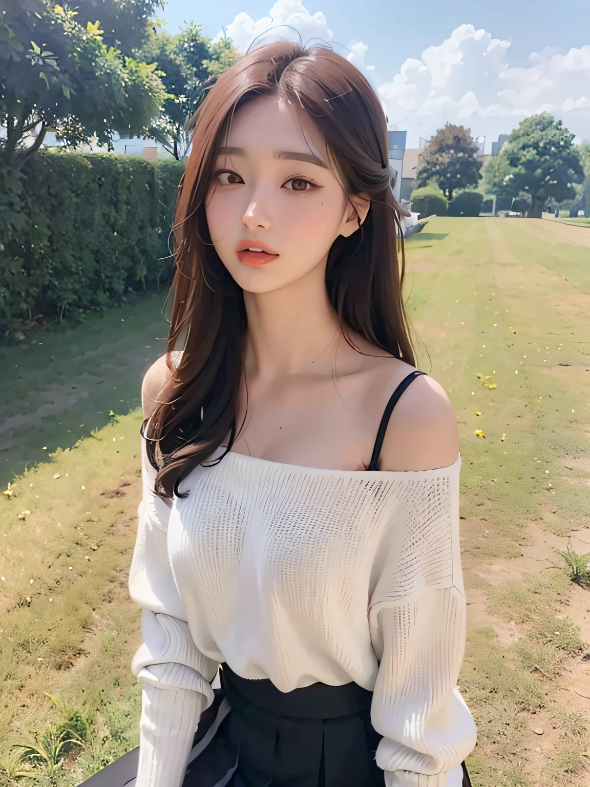 A woman in a white sweater and black skirt poses for a photo, Gorgeous young Korean woman, ulzzangs, 19-year-old girl, beautiful Korean women, 2 4 year old female model, Korean girl, Beautiful young Korean woman, xision wu, bae suzy, Beautiful Asian girl, young and cute girl, xintong chen, gorgeous chinese models