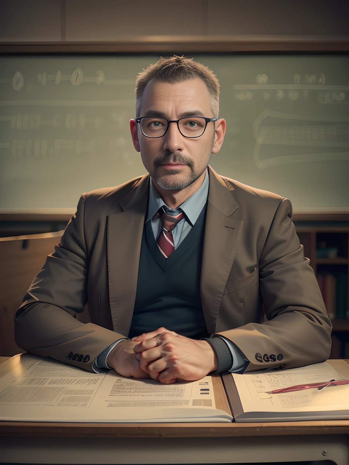 In the classroom,Professor of Mathematics,Portrait of a 40-year-old male teacher,Bust,Real Photographics