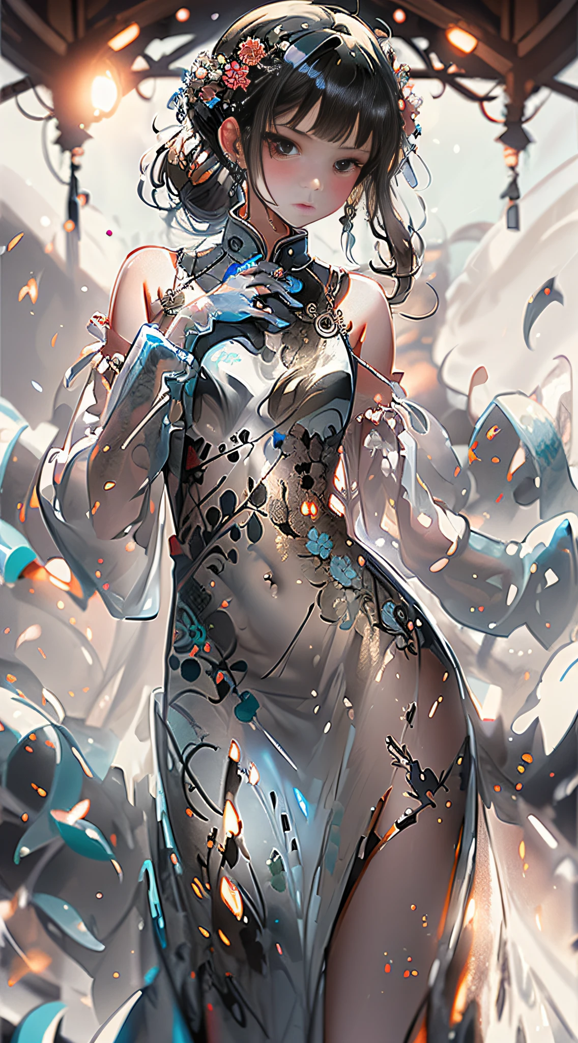 (Masterpiece, high definition, overdetailed), 1 woman mature, feminine, tall, short hair, beautiful, eyes with the smallest details, looking at the viewer, beautiful lingerie, witch hat, brewing a green potion in a cauldron, guweiz, witch