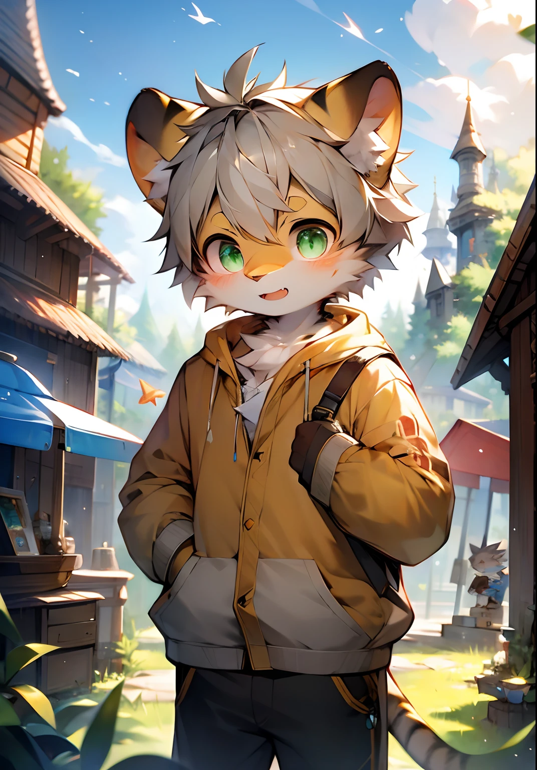 (catss,Gray hair and green pupils,Yellow and white coat color,adolable,vivaciousness,Libido boy,underage,Wear a sweatshirt with a pink pattern,lively and lovely,shorter pants, Wind element,shaggy),Digital artwork with cinematic lighting.A boy,Monotomy anthropology,Furry,feral,(Digital media \(artwork of a\):1.2),(hi,It's nothing,absurd res:1.2),Perfect anatomy,Anatomically correct,Detailed,Detailed face,Detailed eyes,(Realistic fur,Detailed fur:1.25),Detailed background,amazing background. Break (author:Puinki \(artist\):1.2),(author:Unreal Land,author:Sumi Kuroi,author:Milk Tiger 1145,author:Morkey,author:Emolga 1,Through oocysts:1.2),(author:Xia Huaiting:0.8),(by Pino Daeni:0.8),(author:Sios Shiru:0.8),(by Chunie:0.8).