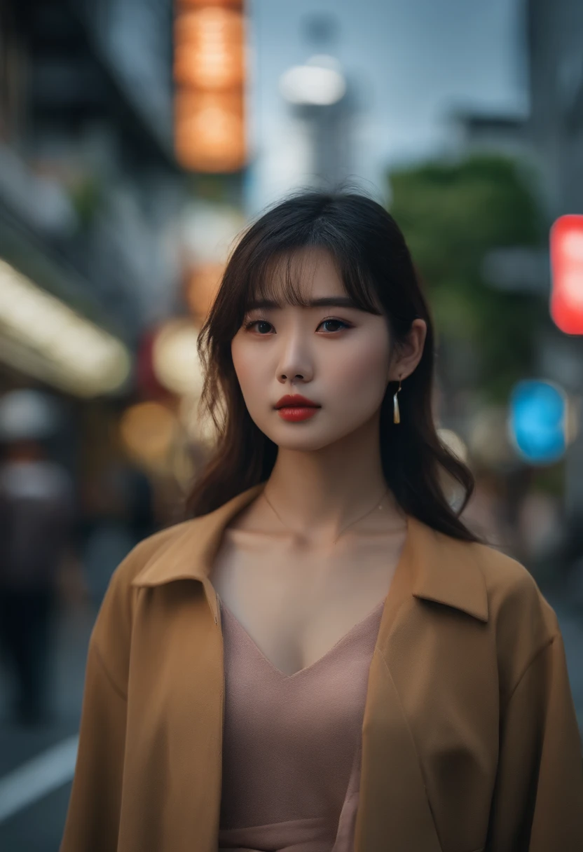 1girl in、Streets of Tokyo、natta、A city scape、city light、The upper part of the body、a closeup、8K、Raw photography、top-quality、​masterpiece、realisitic、Photorealsitic、Okinawa、AI