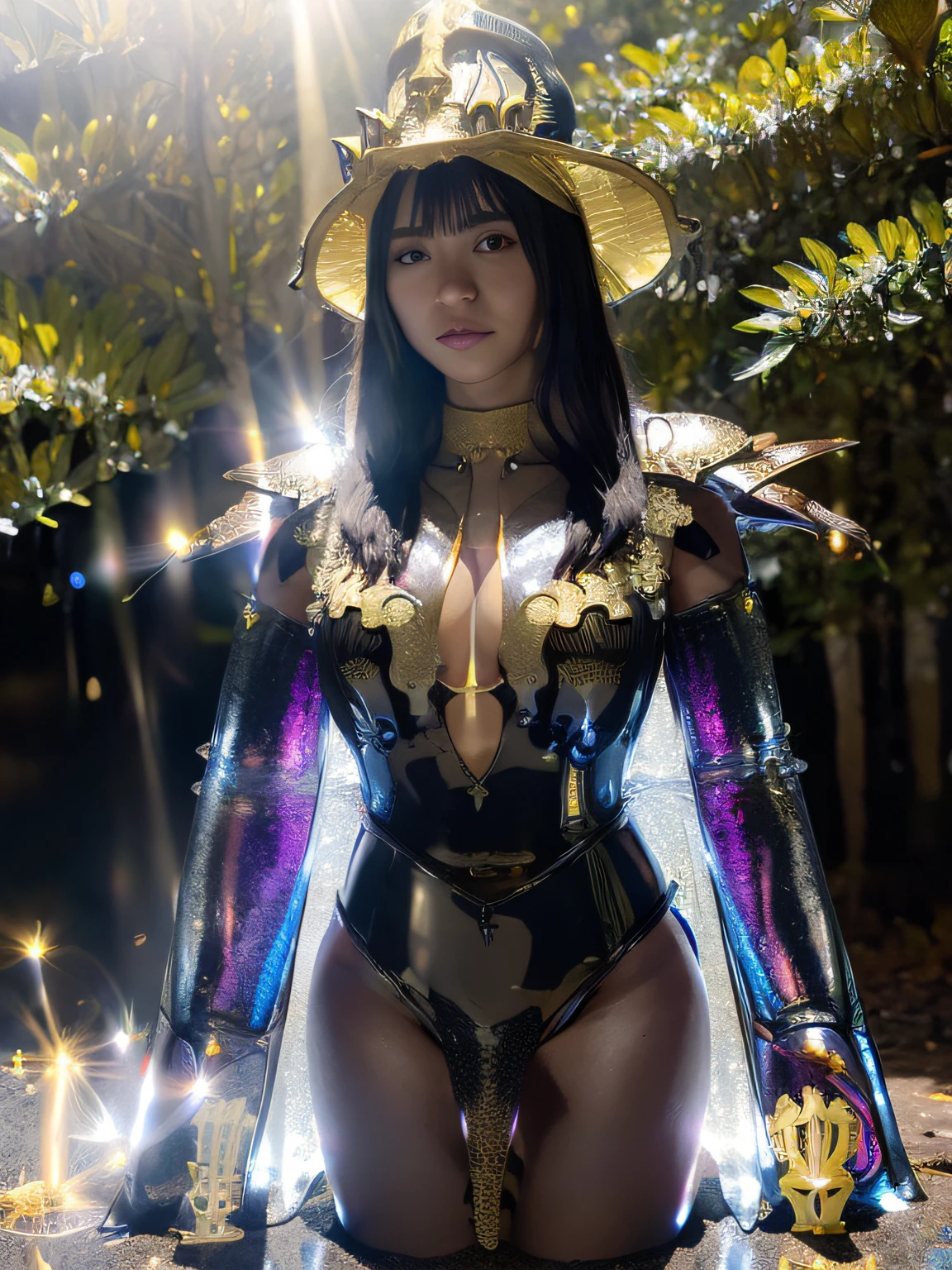 ((World of Darkness)),Professional , ​masterpiece、top-quality、photos realistic , depth of fields 、(((With a magic wand of gems))),（Dragon Black Metal Body:1.9),(latex black-blue、（ of the breast）、 Gold Weapon、(((Particles of light))),（Micro Bikini Armor:1.7),Gorgeous gold weapons ,（Fight dragons）、Seductive look、,Blood on the face,Blood Rain,Blood fog、（blood splattere、（(((With a shining magic wand))), ） , (((Wearing a black latex wizard hat))),（demonic wings）   ,（（a blond））、（Castle background）、（（Gangle's forest background））、Beautiful Caucasian beauty、１a person、dynamic ungle,(((Detailed and ornate dragon wizard hat)))、Smaller head、A smile、Castle background、Thin and beautiful female hands、cleavage of th、Soldier in ironn background、Mystical expression、Light Effects、intense fighting、Wind-effect、magic circles、With the legendary magic wand、Dragon's tail、explosions、Toostock、Toostock、