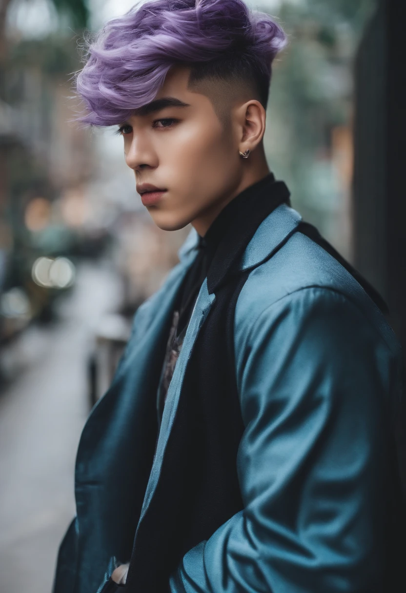 Tumblr male influencer, teen, Asian, Brazilian, lilac hair
