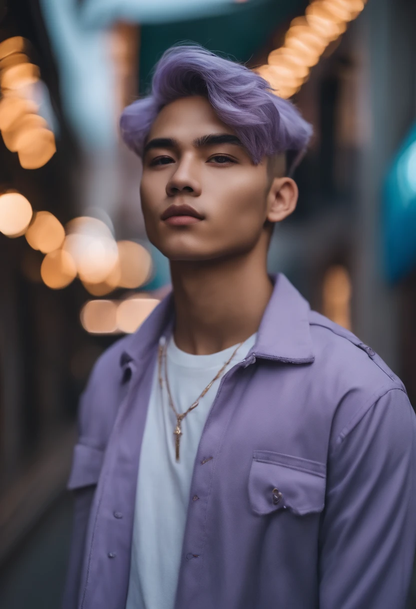 Tumblr male influencer, teen, Asian, Brazilian, lilac hair