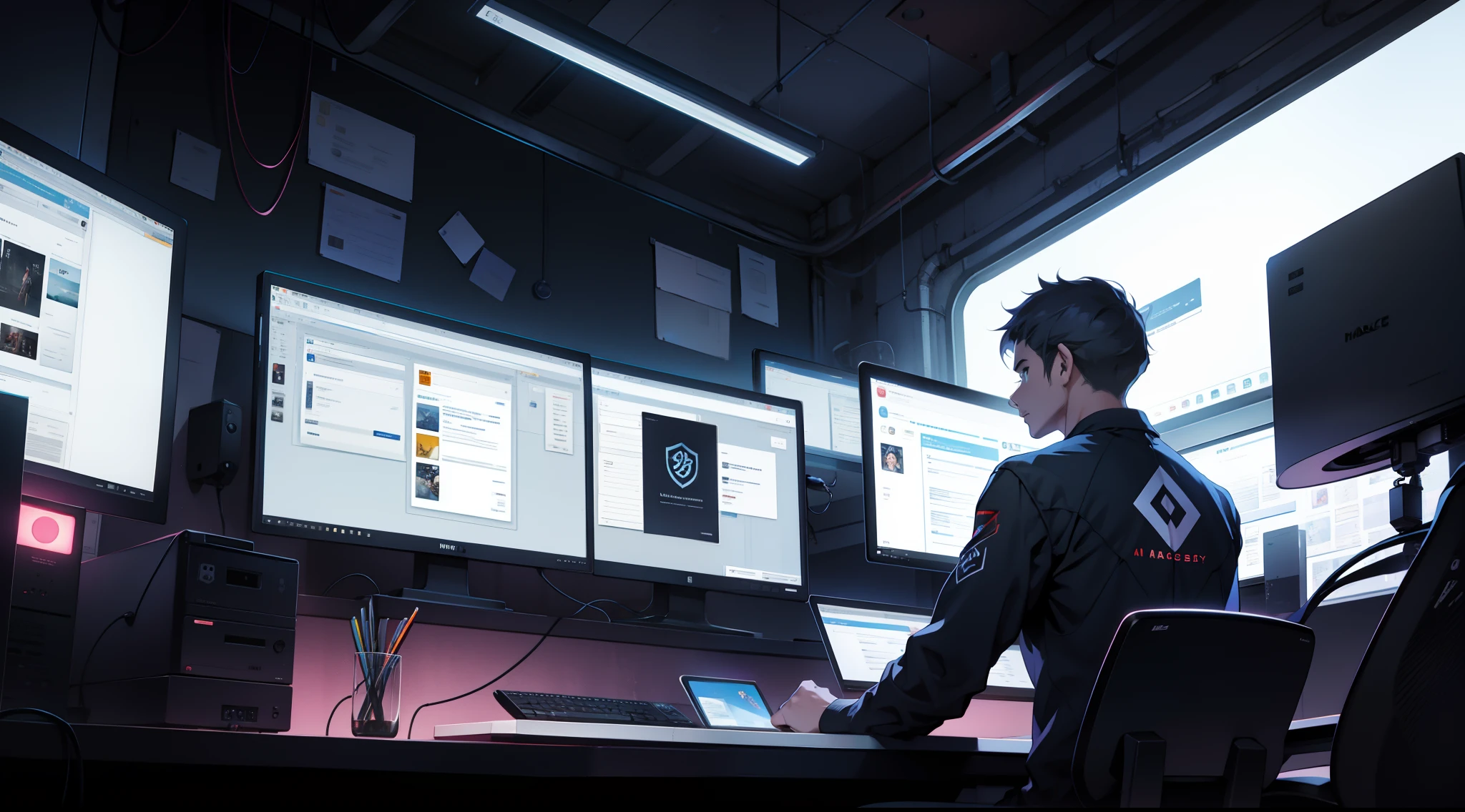 hacker,backs,illustratio,Multiple monitors