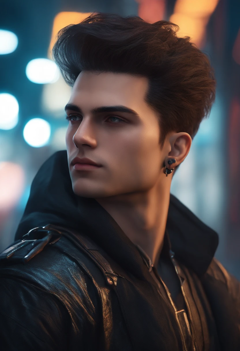 Change background cyberpunk handsome boy, realistic face, 8k, ultra realistic