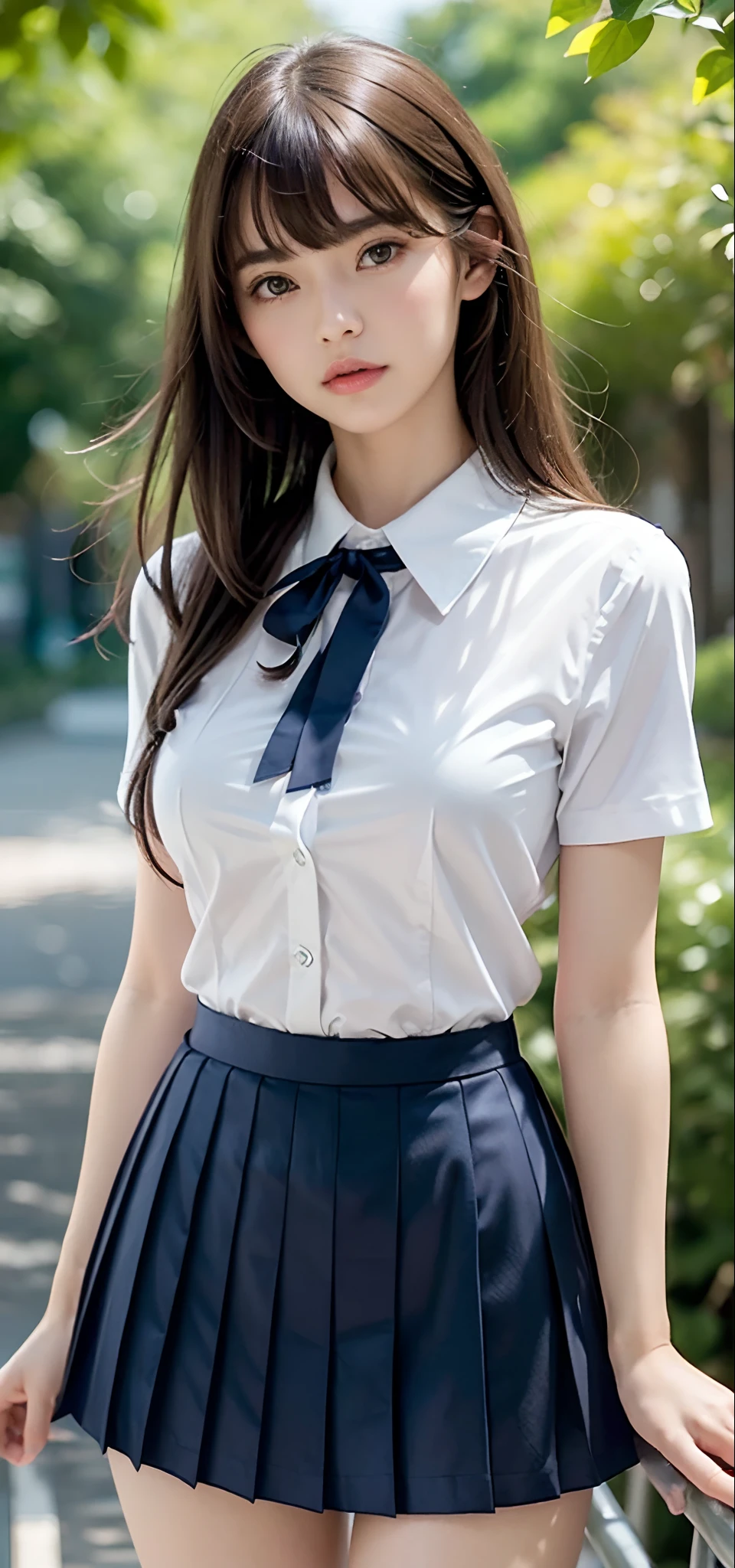 1ung girls, extremely detailed CG unified 8k wallpaper, Highly detailed, High-definition raw color photos, Professional Photography, Realistic portrait, Cinematic Light, Bangs, (High School Uniform, Pleated skirt:1.3), (High school uniform with wide open chest:1.2), See-through sheer panties, (Beautiful big breasts:1.2), (Open legs), Cameltoe, Sitting, School, crass room,