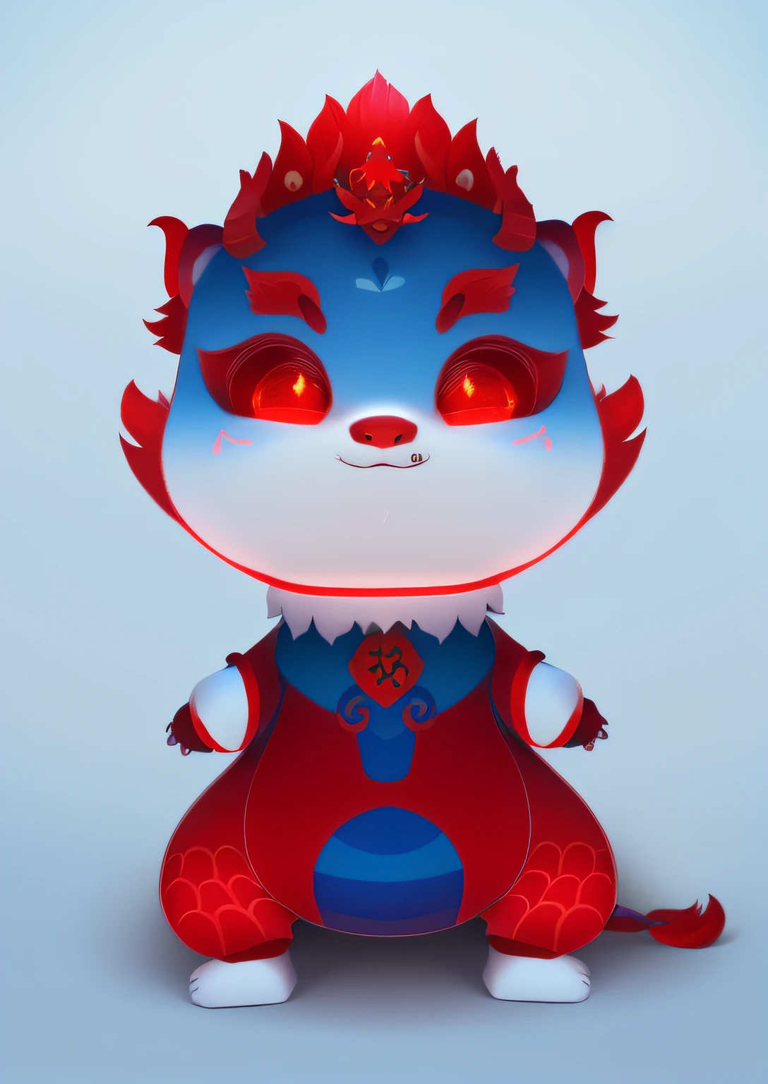 Cartoon of a red dragon with a blue crown on its head, cute little dragon, as an anthropomorphic dragon, inspired by Park Hua, drak, smooth chinese dragon, anthropomorphic dragon, dragon-shaped human, inspired by Gong Xian, inspired by Li Mei-shu, but as an anthropomorphic dragon, advanced digital chibi art，8K，