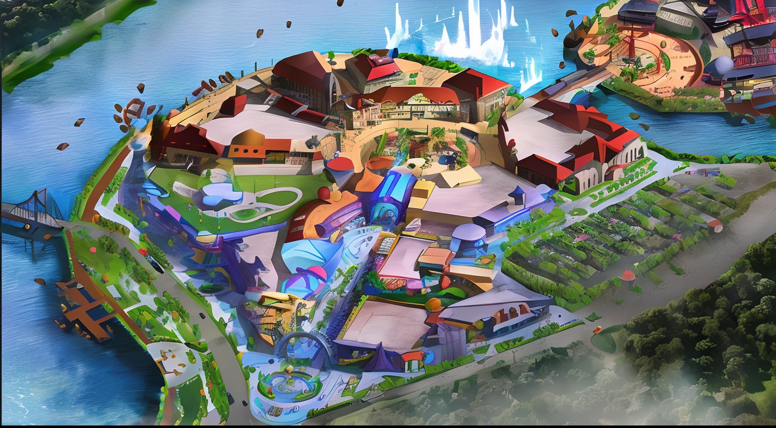 Pixar render, theme park, Ultra-high resolution HD hand-drawn