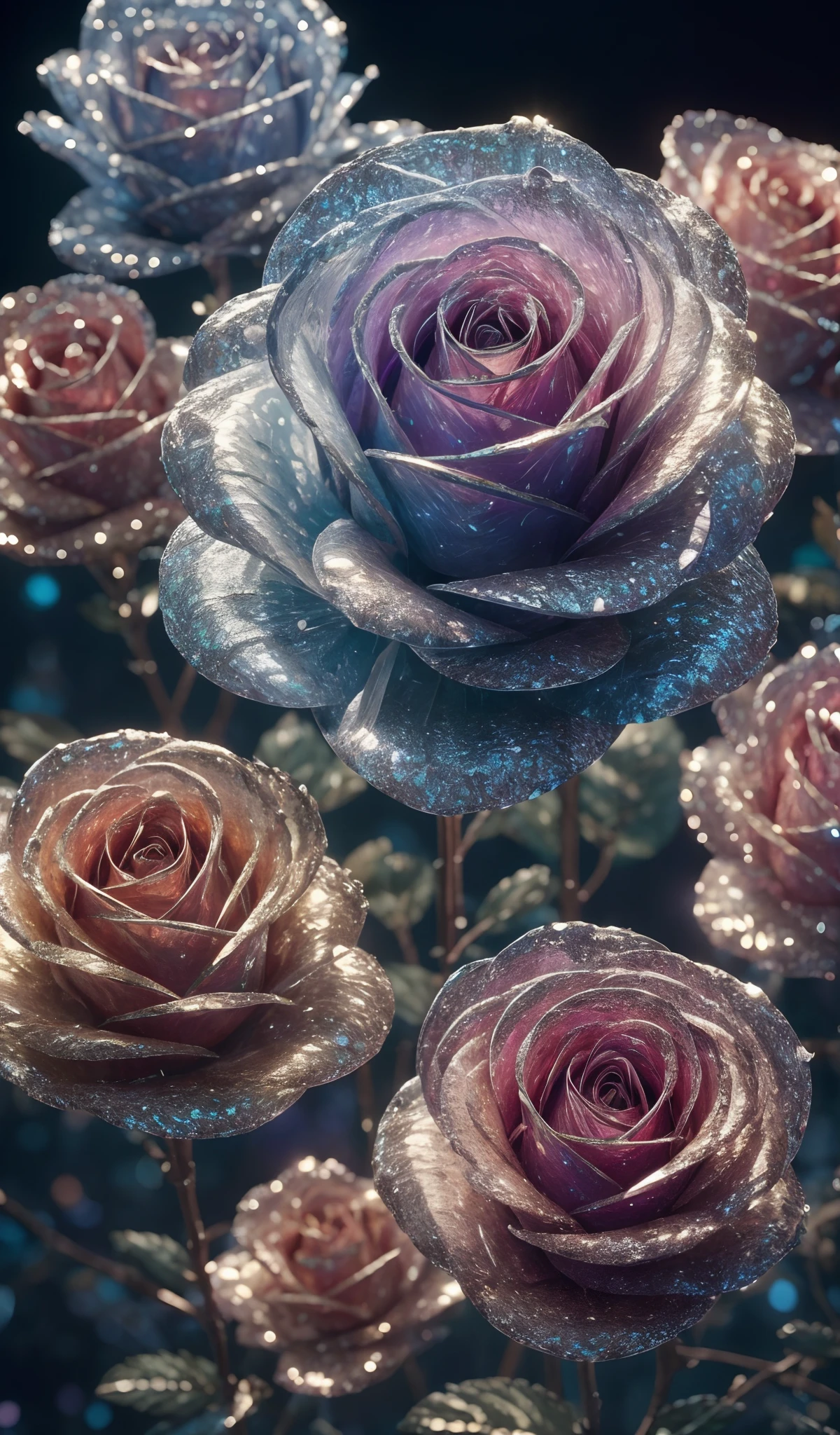 Crystal rose， fanciful, galaxias, cleanness, glittery, glittery, Splendor, Colorful, Amazing photography, dramatic  lighting, photo-realism, ultra - detailed, 4K, depth of fields, A high resolution