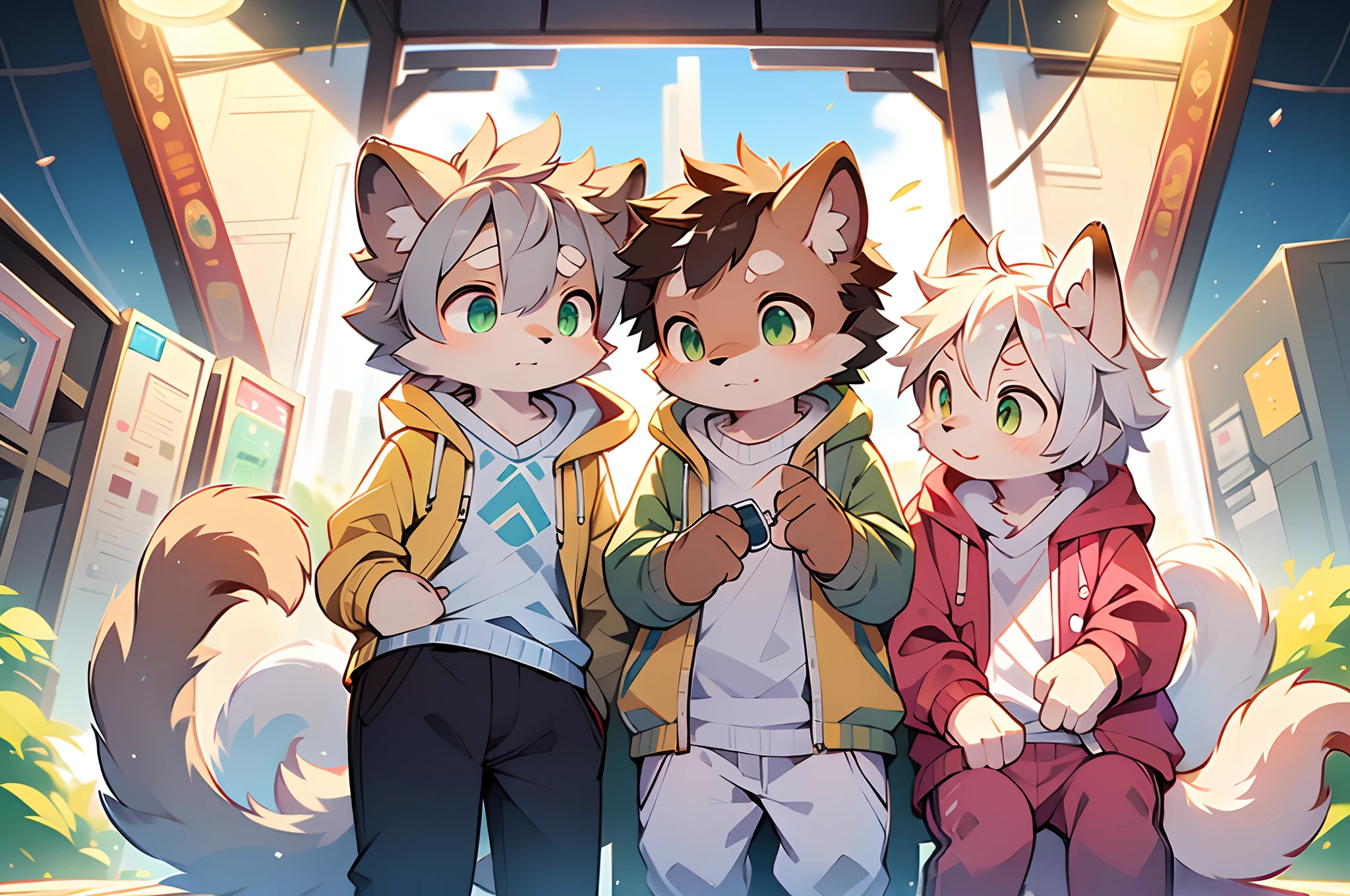 (catss,Gray hair and green pupils,Yellow and white coat color,adolable,vivaciousness,Libido boy,underage,Wear a sweatshirt with a pink pattern,lively and lovely,shorter pants, Wind element,shaggy),Digital artwork with cinematic lighting.A boy,Monosomy anthropology,Furry,feral,(Digital media \(artwork of a\):1.2),(hi,It's nothing,absurd res:1.2),Perfect anatomy,Anatomically correct,Detailed,Detailed face,Detailed eyes,