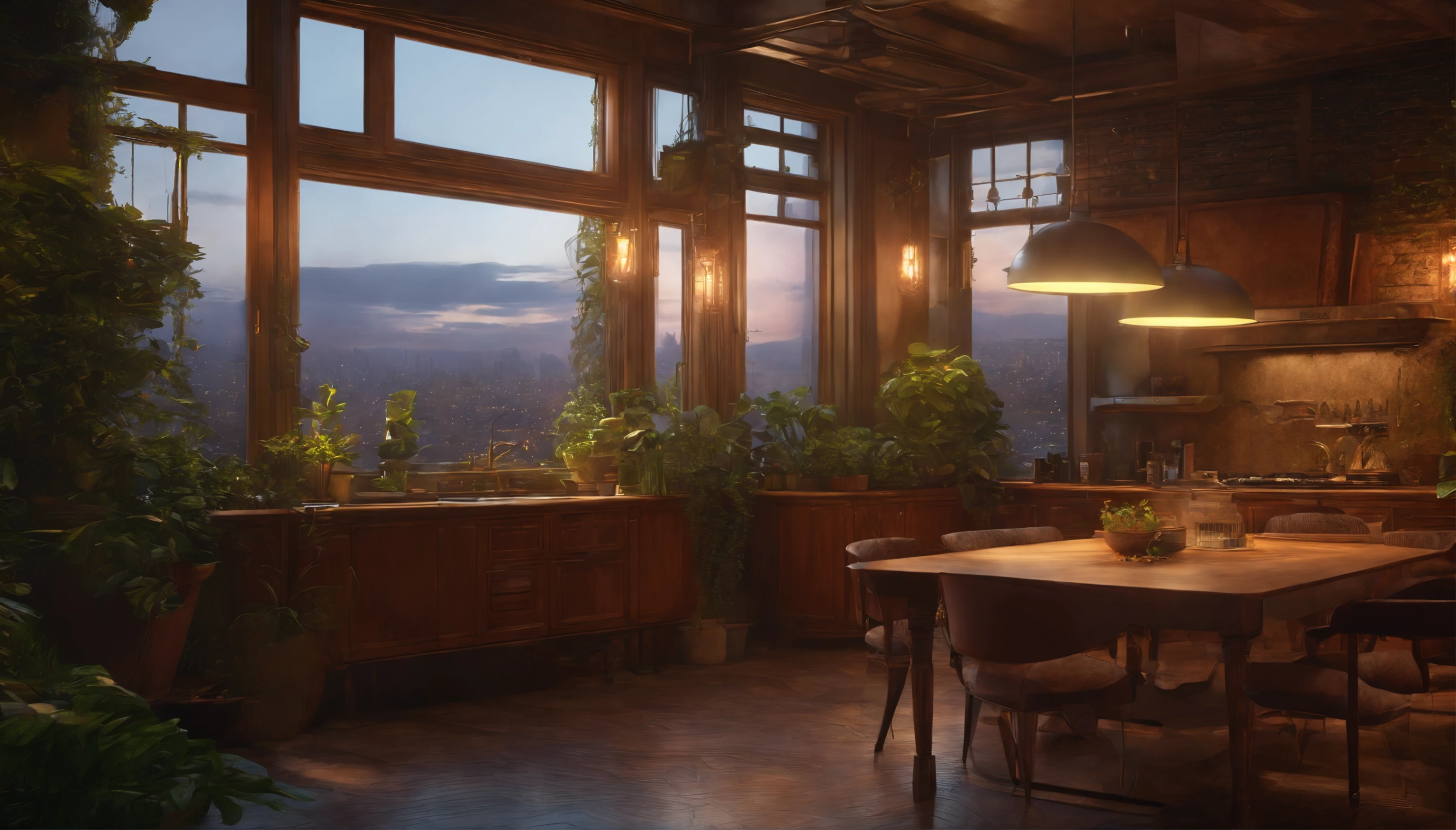 beautiful-evening, overlooking aerial wide angle view of a solarpunk vibrant city with greenery, interior architecture, kitchen, eating space, rendered in octane, in the style of Luc Schuiten, craig mullins, solarpunk in deviantart, photorealistic, highly detailed, Vincent Callebaut, elena of avalor, highly detailed, extremely detailed, beautiful studio soft light, rim light, vibrant details, luxurious cyberpunk, lace, hyperrealistic, anatomical, facial muscles, cable electric wires, microchip, elegant, beautiful background, octane render, H.R. Giger style, 8k