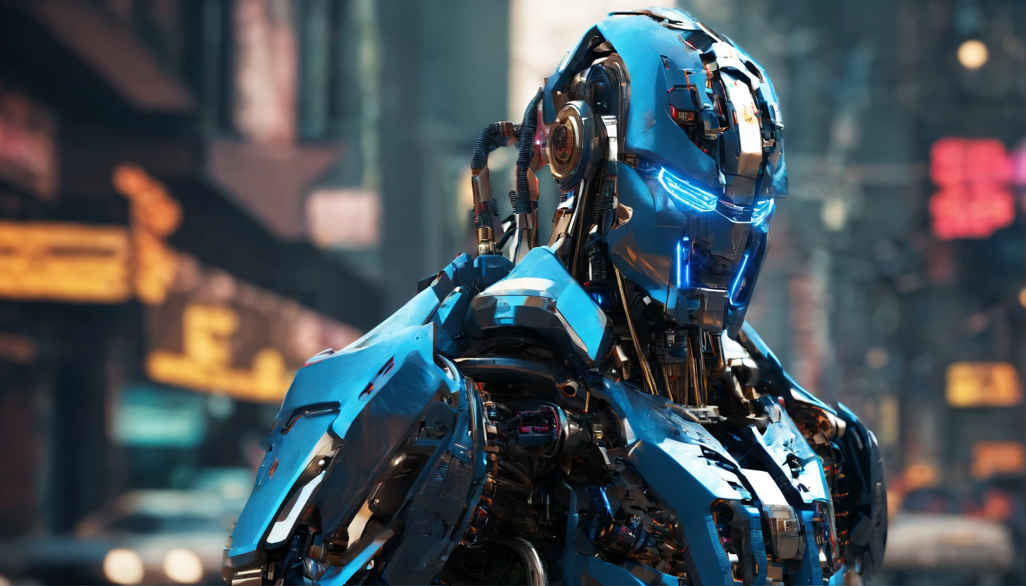a robot, Walking on the street, Transformers, Autobot,sportrait,Machinary, future warrior,Rich in color