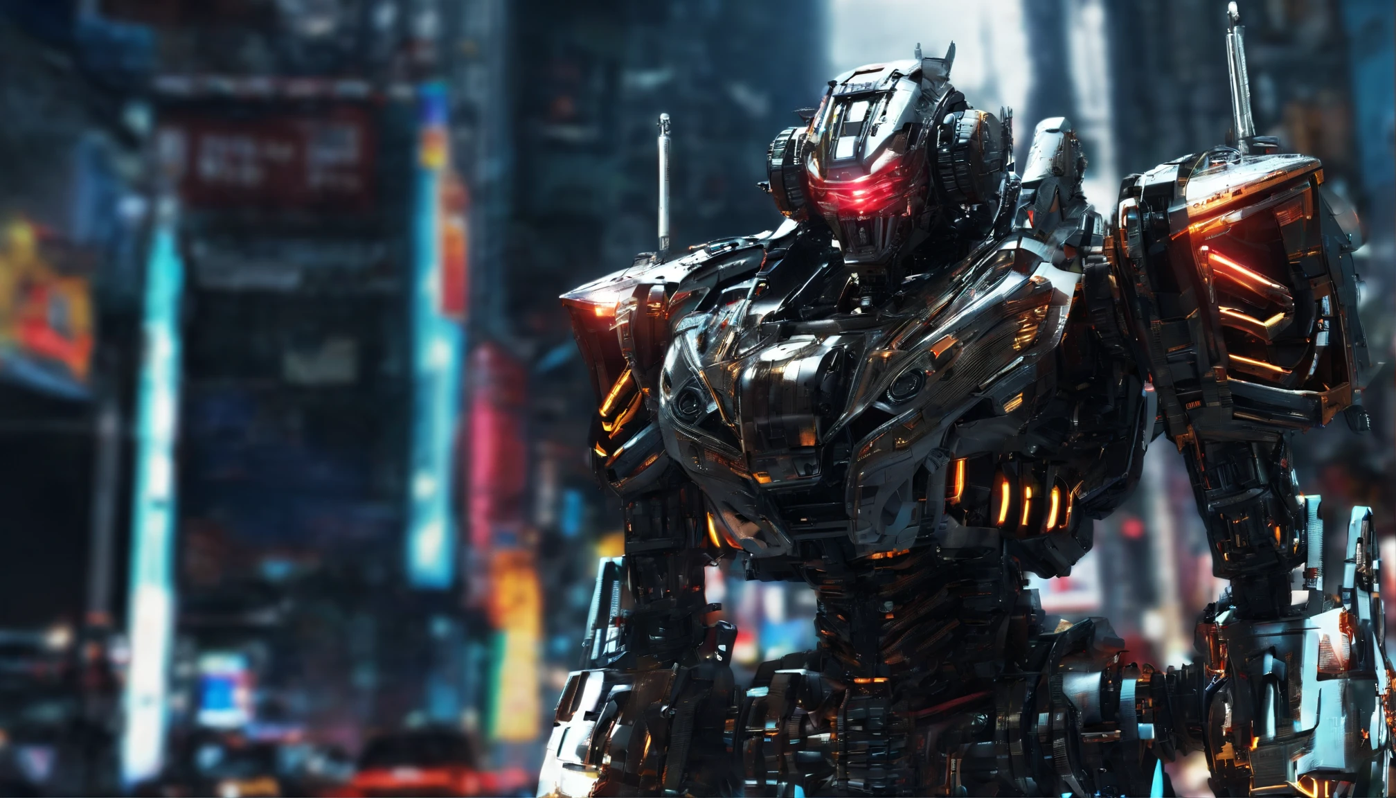 a robot, Walking on the street, Transformers, Autobot,sportrait,Machinary, future warrior,Rich in color